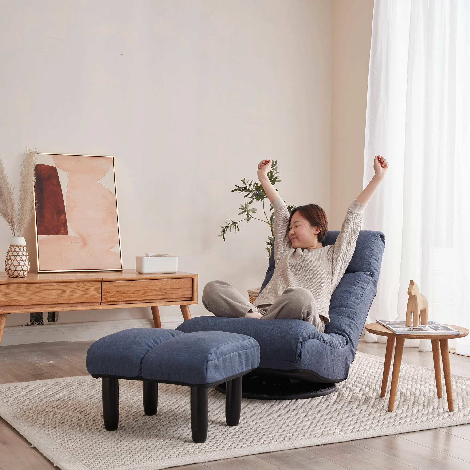 Adjustable Japanese Reclining Floor Chair Sofa With Metal Frame For Living Room - Image 10