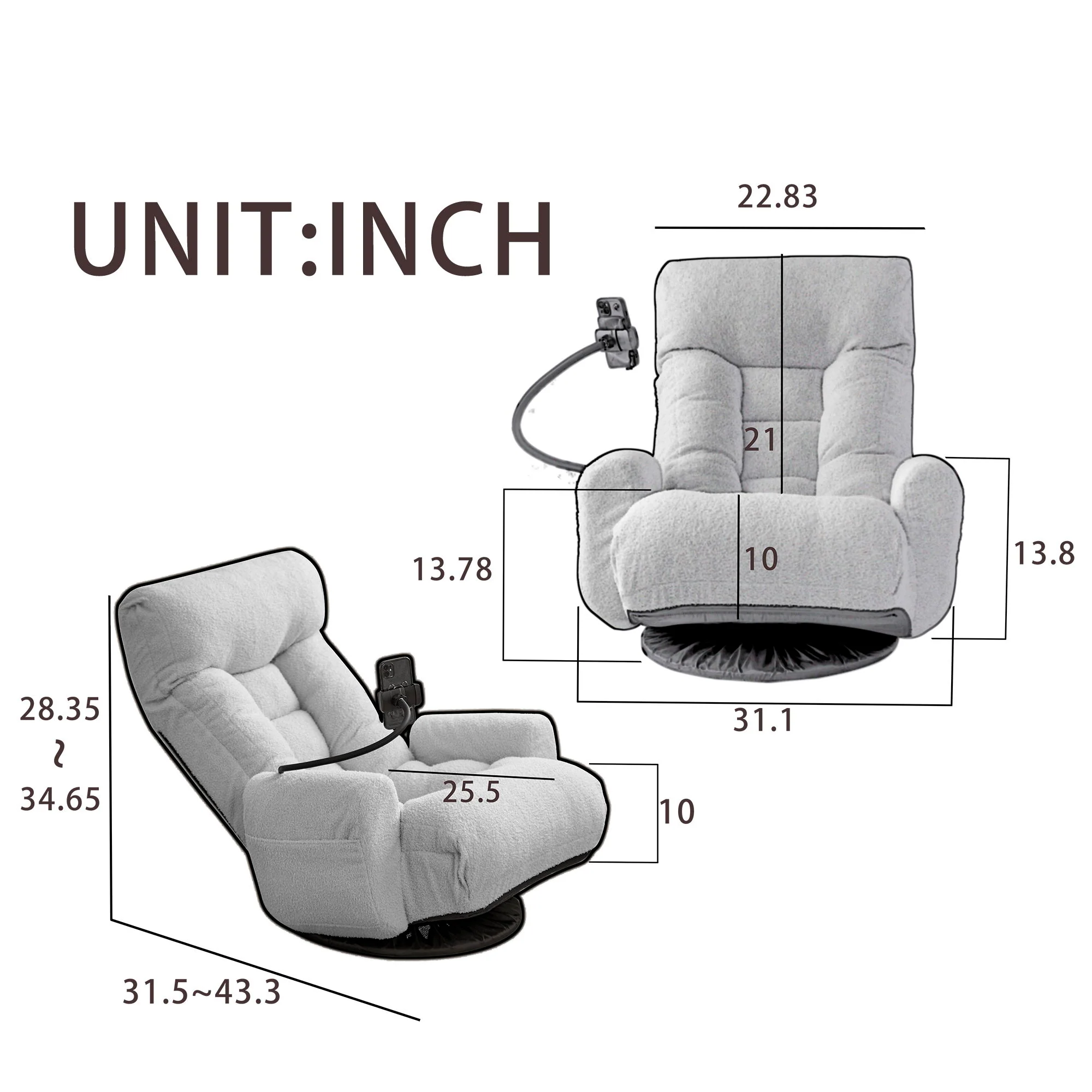 Adjustable Swivel Lounge Chair With 360 Degree Rotating Seat And Headrest Support - Image 8