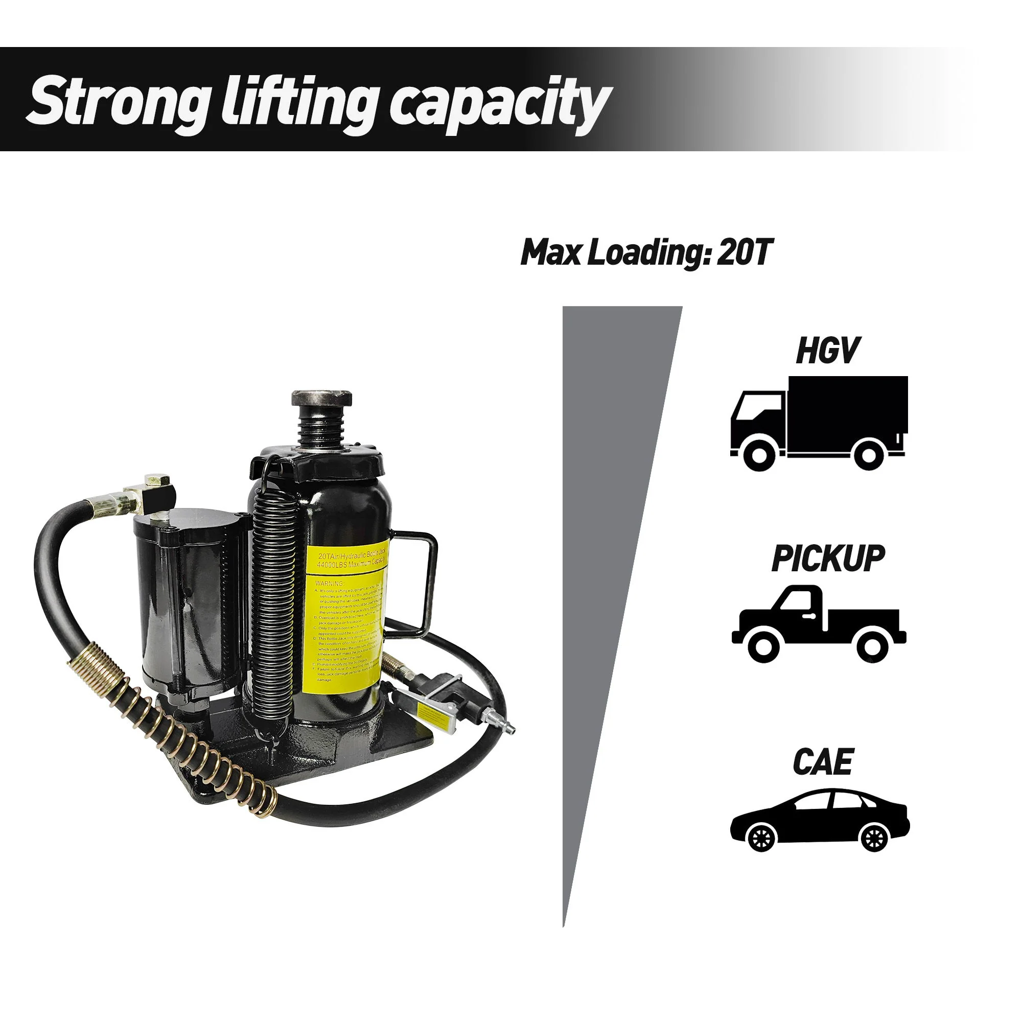 Air Hydraulic Bottle Jack, 20 Ton / 40000 Lbs Bottle Jack, 10.23-20.07-Inch Lifting Range, Manual Handle And Air Pump - Black - Image 4