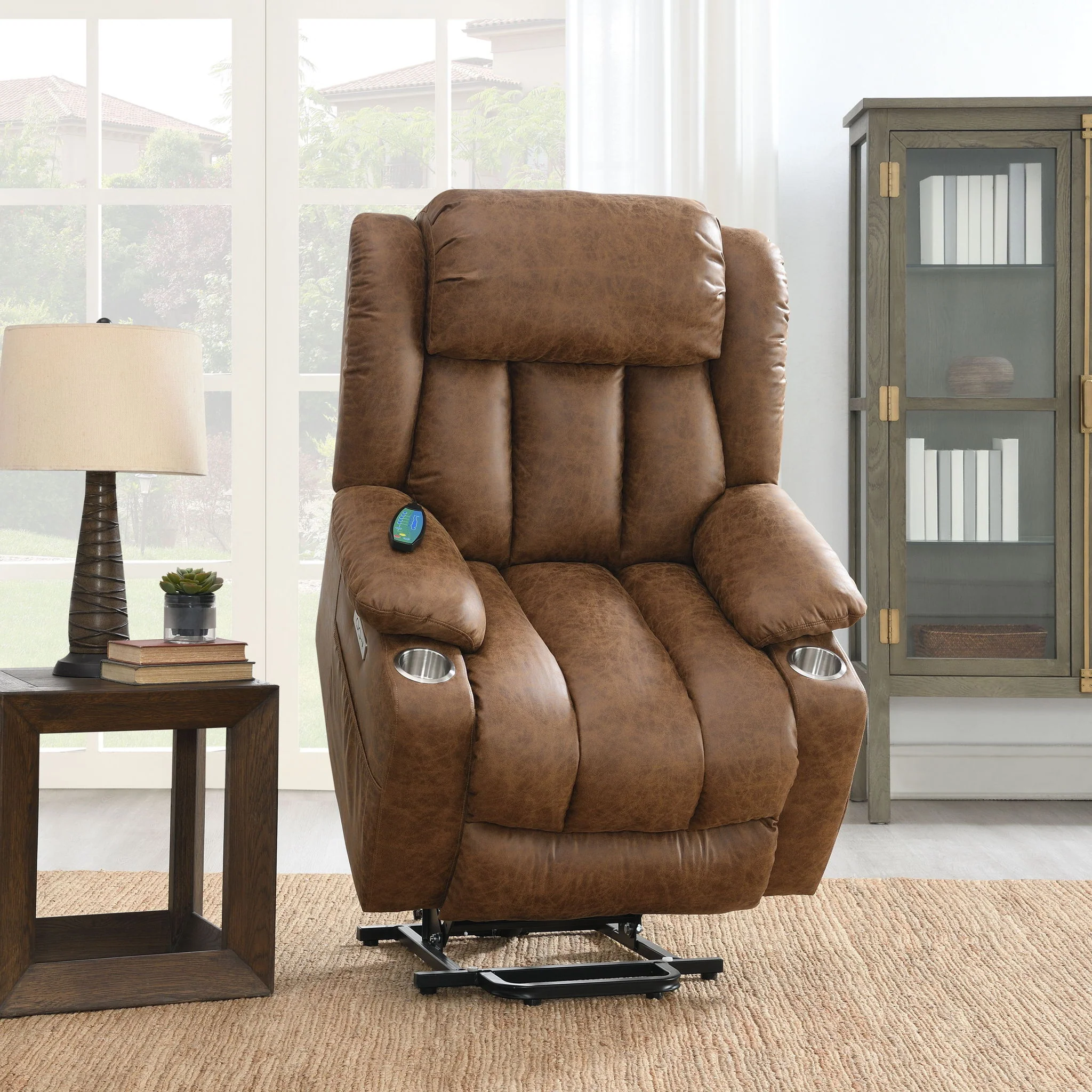 Aire Power Motion Recliner With Lift Heating Massage Function - Brown - Image 3