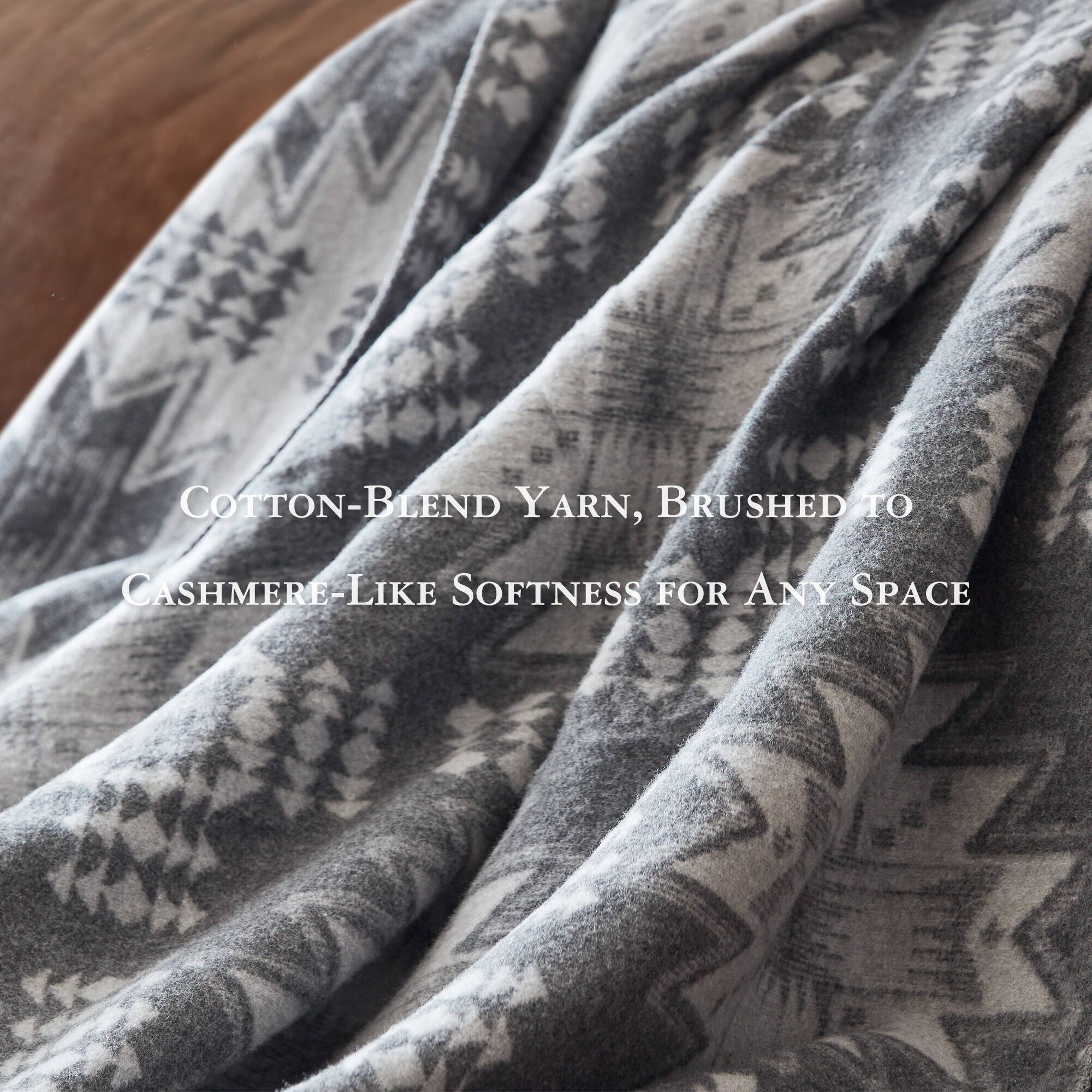 Alberta - King Cotton Blend Blanket - Gray Aztec - Image 4