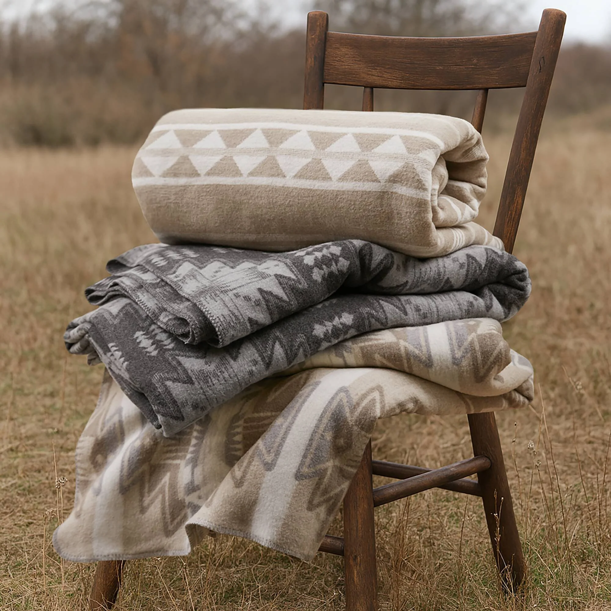 Alberta - Twin Cotton Blend Blanket - Gray Aztec - Image 2