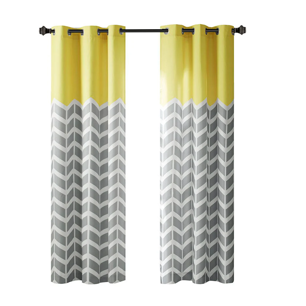 Alex - Chevron Printed Room Darkening Grommet Top Panel Pair - Yellow - Image 3