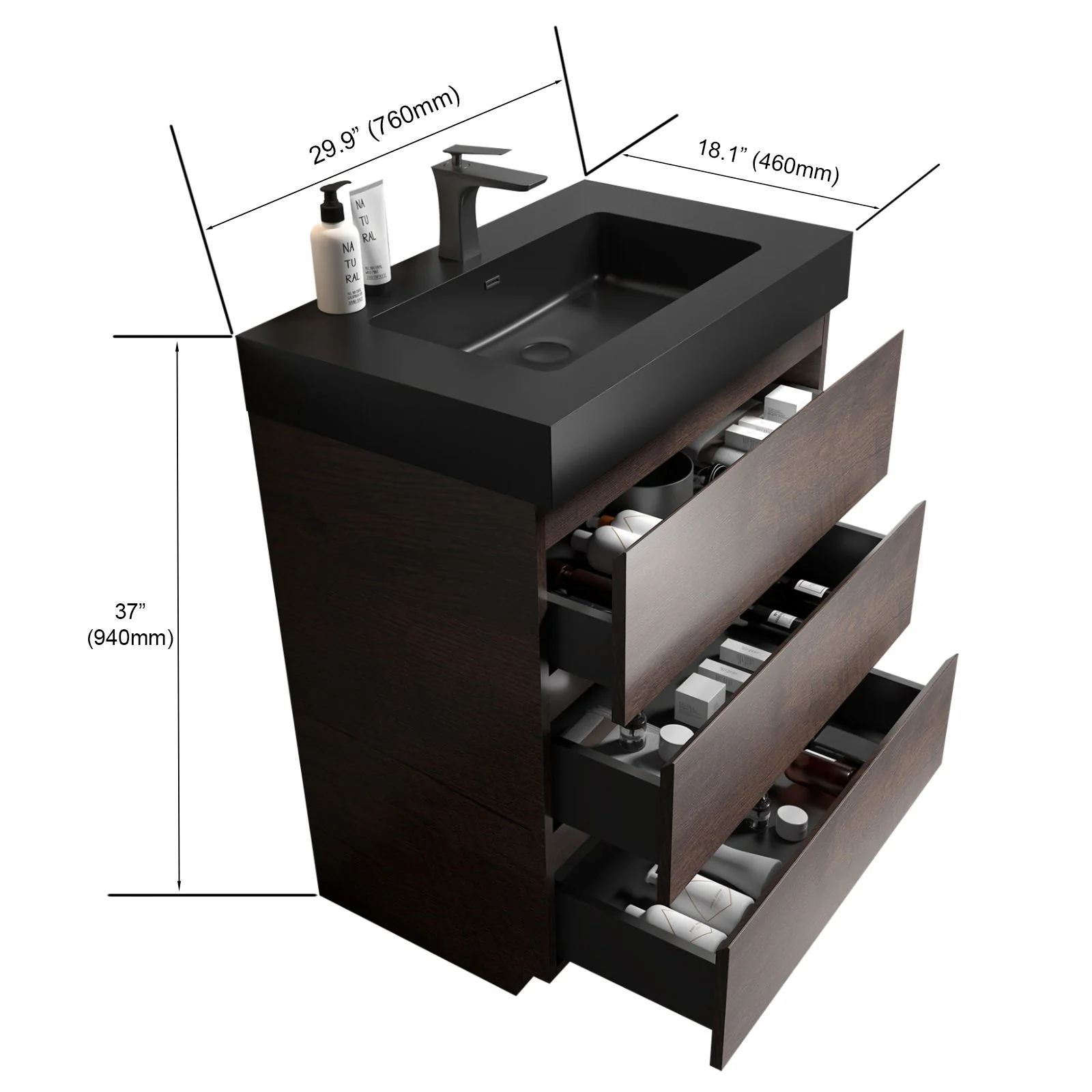 Alice - Bathroom Vanity With Large Storage Freestanding Bathroom Vanity, Sink For Modern Bathroom, One-Piece Sink Basin Without Drain And Faucet - Image 22