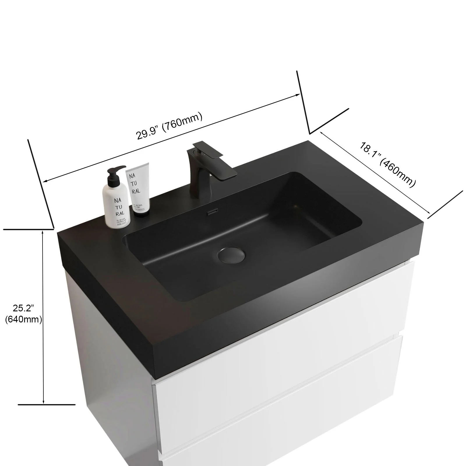 Alice - Bathroom Vanity With Large Storage, Sink Wall Mounted Floating Bathroom Vanity For Modern Bathroom, One-Piece Sink Basin Without Drain And Faucet - Image 12