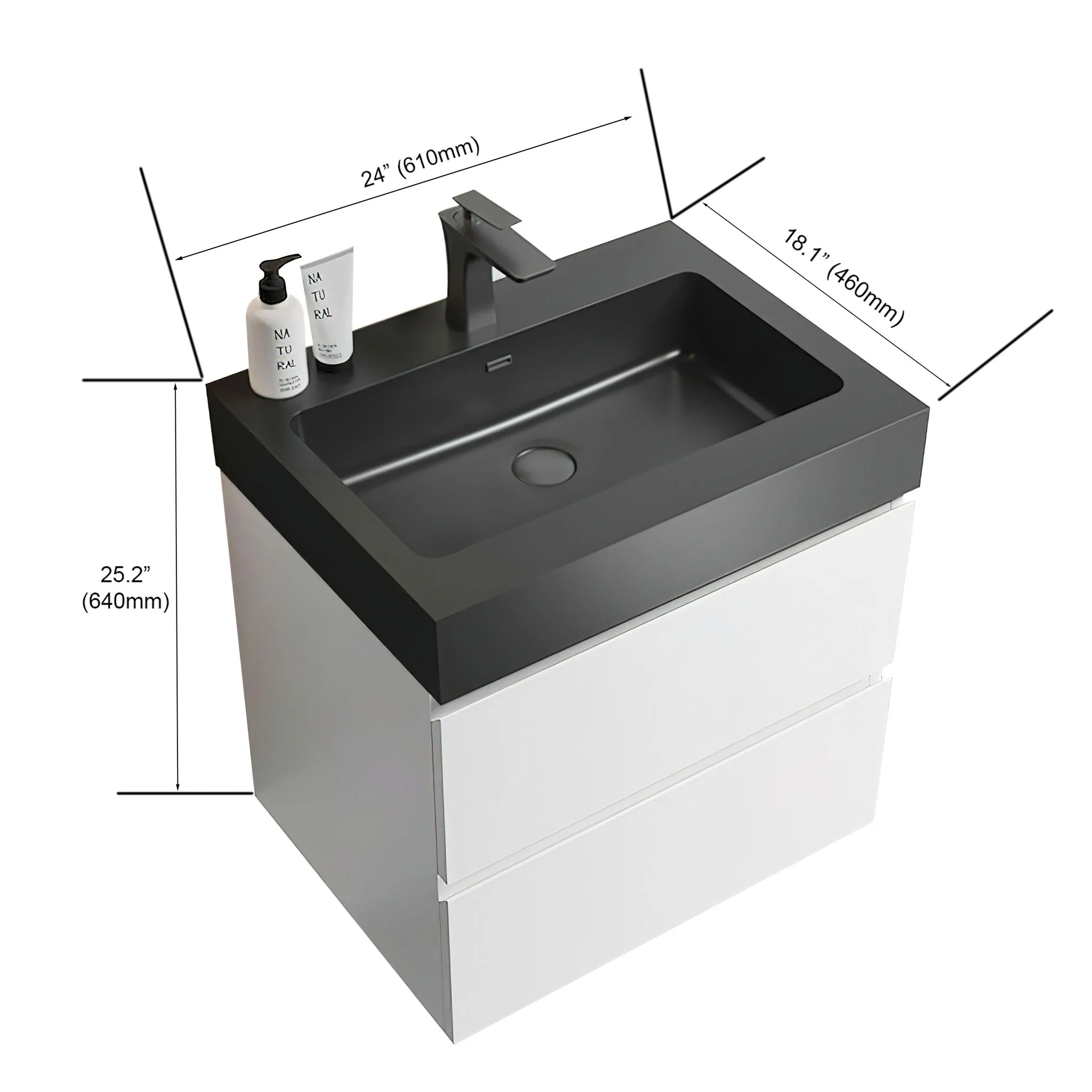Alice - Bathroom Vanity With Large Storage, Sink Wall Mounted Floating Bathroom Vanity For Modern Bathroom, One-Piece Sink Basin Without Drain And Faucet - Image 6