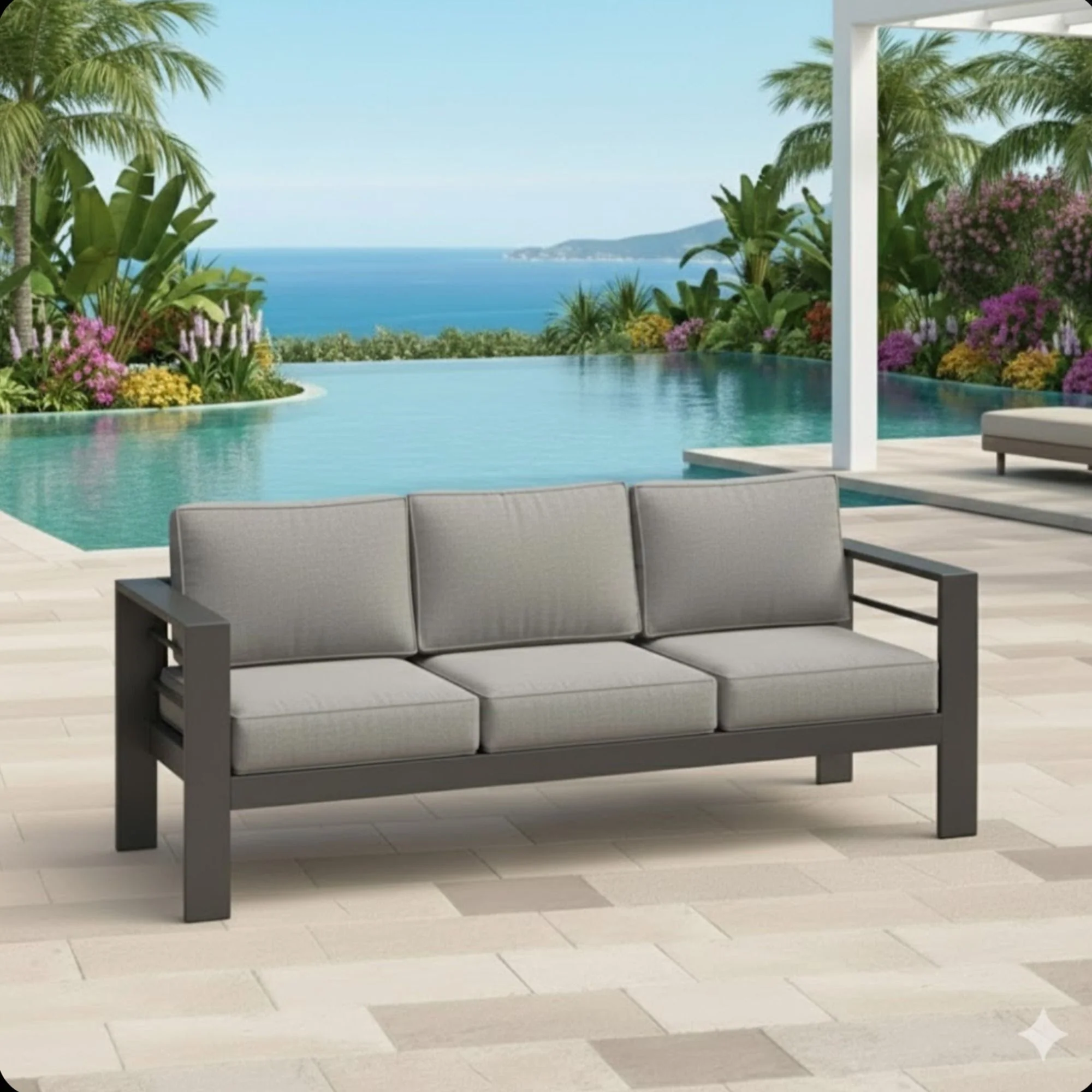 All Weather 3 Seat Patio Sofa With Thick Cushions - Gray / Gray - Image 4