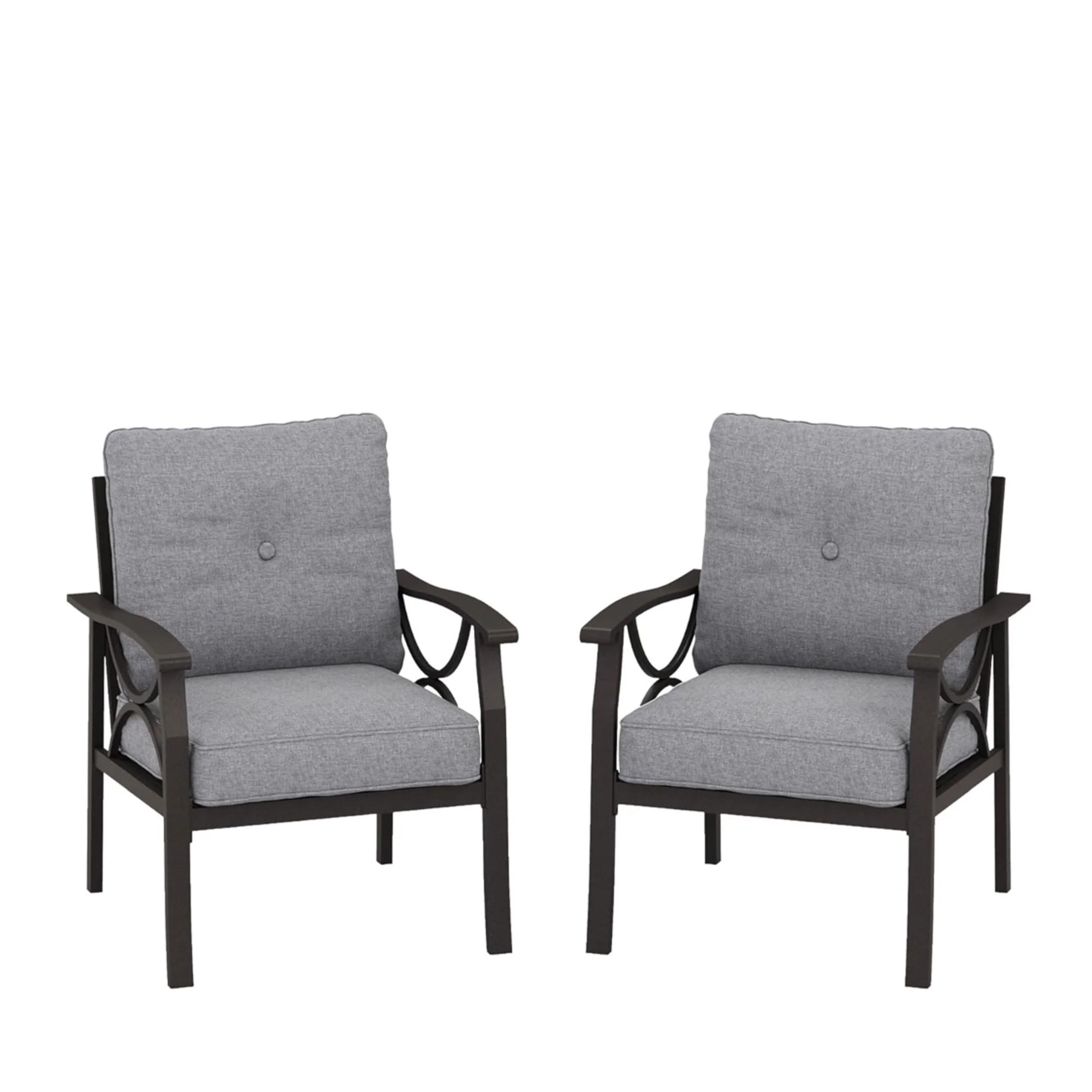 All Weather Armchairs With Cushions, Sculptural Design (Set of 2) - Gray / Khaki