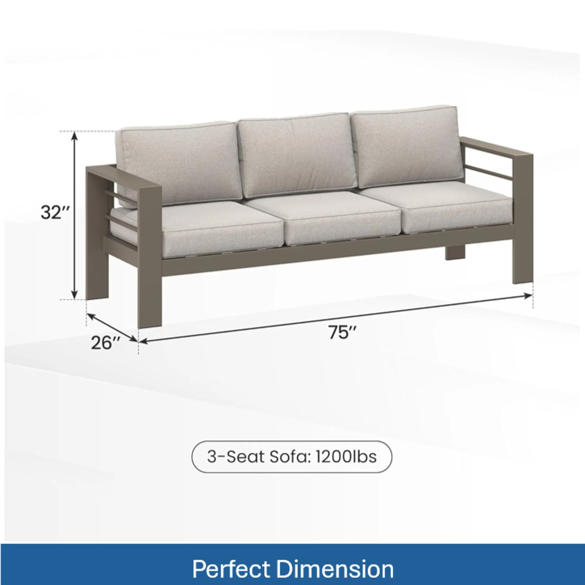 All-Weather Patio Sofa With Cushions, 3 Seat Outdoor Couch - Image 6
