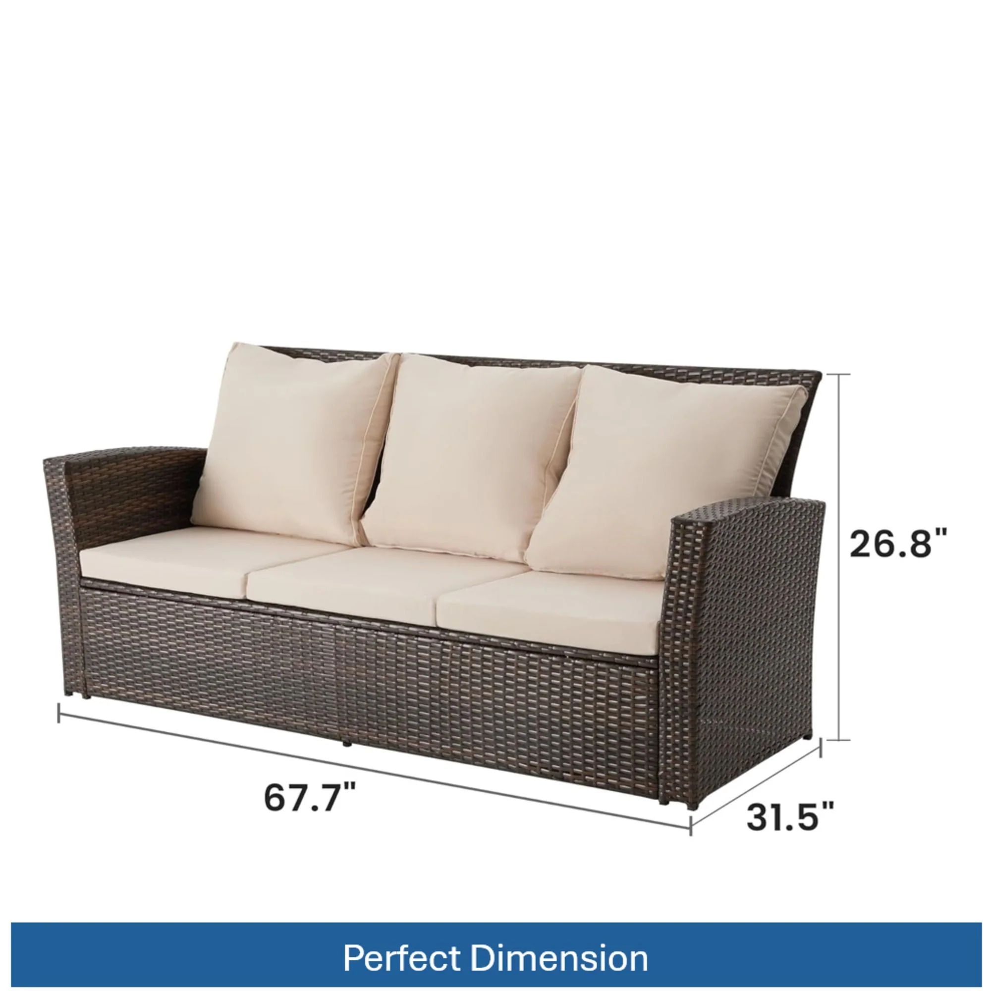 All-Weather Wicker 3 Seat Patio Sofa With Thick Cushions - Image 12