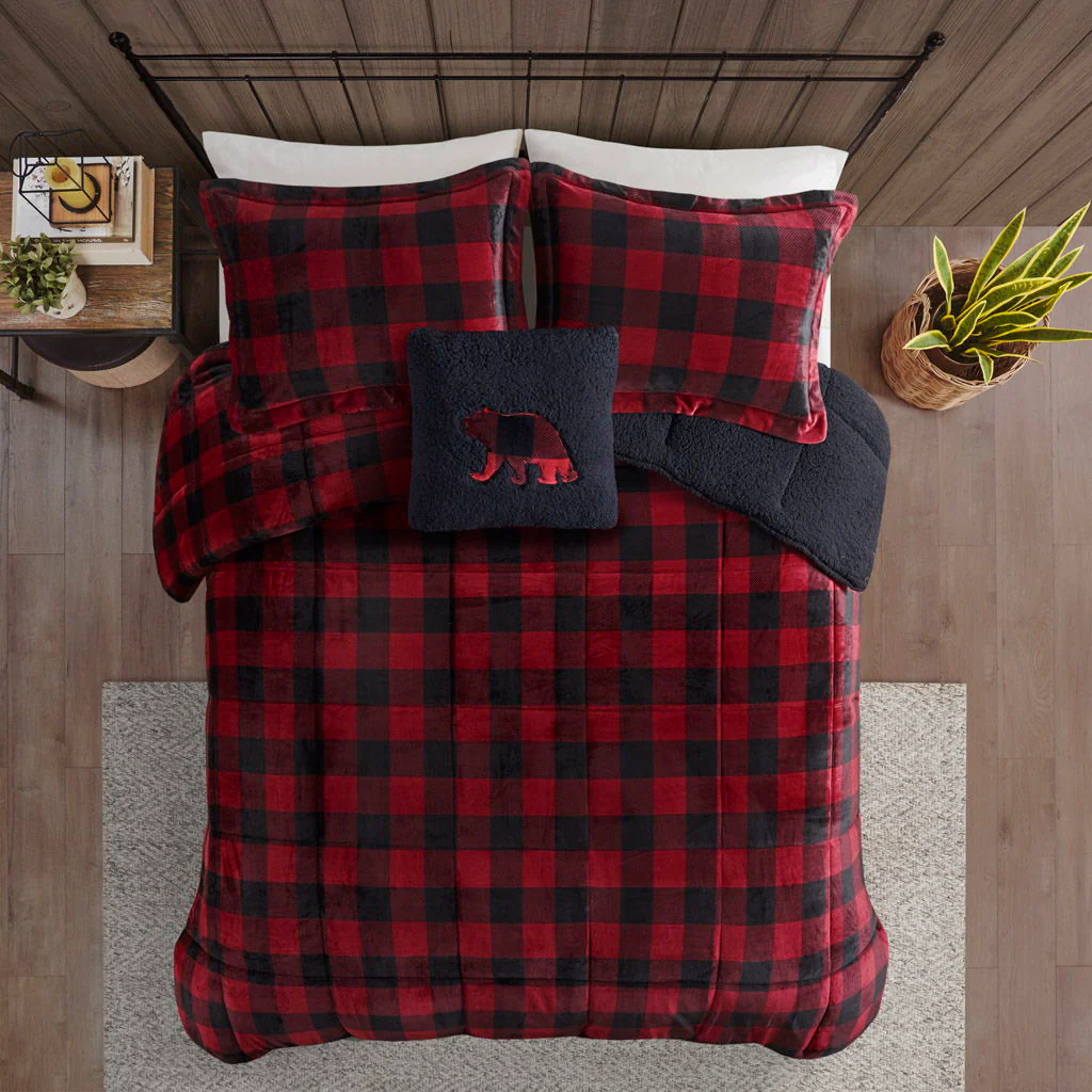 Alton - Full Down Alternative Comforter Set - Red / Black Buffalo Check - Image 4