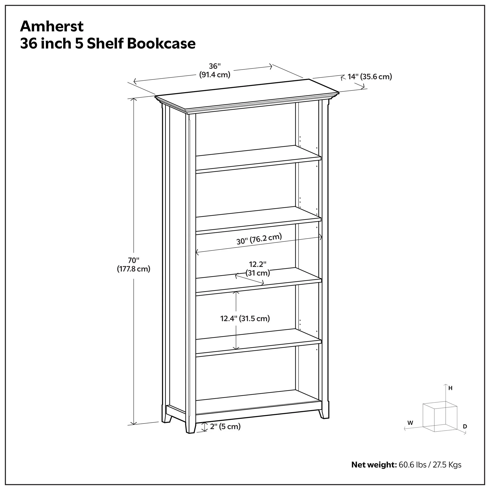 Amherst - 5 Shelf Bookcase - Brown - Image 2