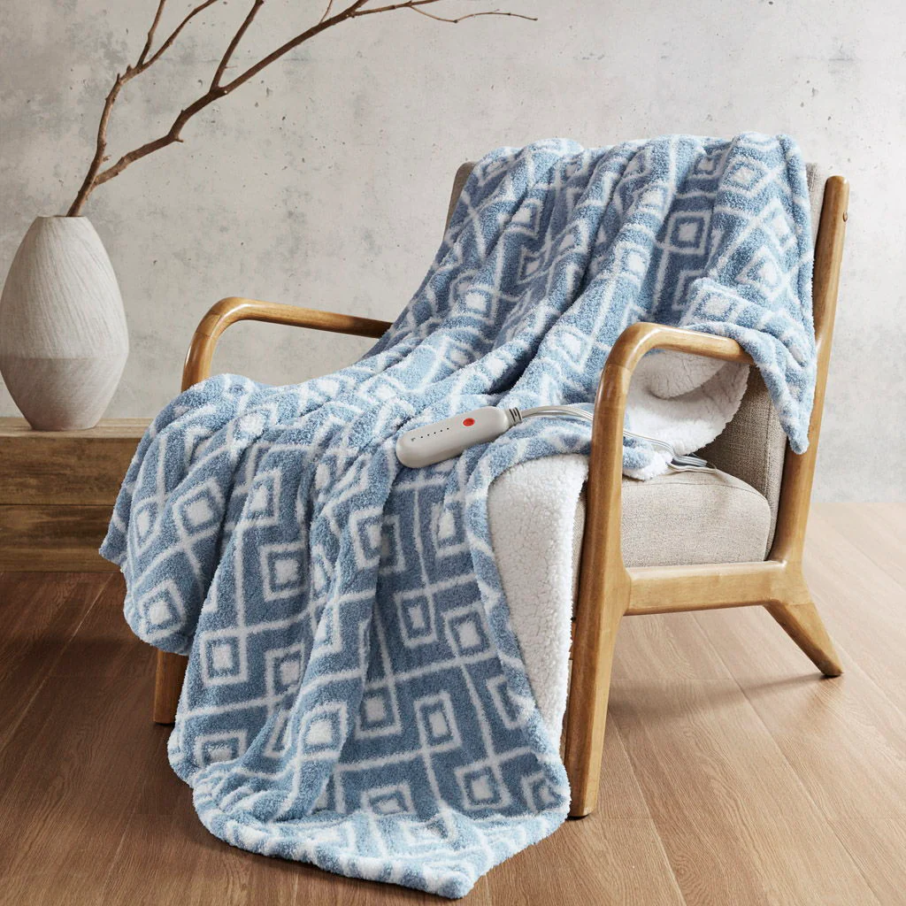 Amira - Dream Soft Heated Throw - Blue Geo