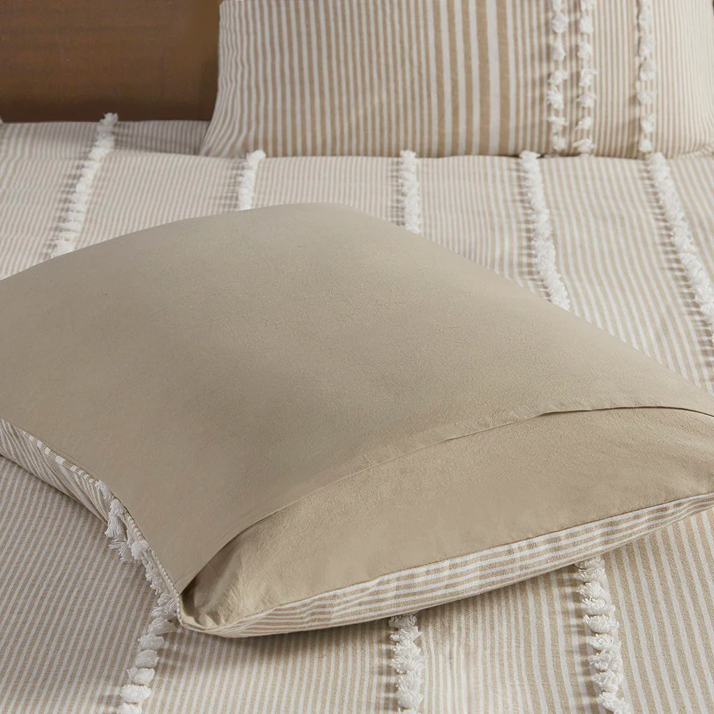 Anslee - 3 Piece Yarn Dyed Duvet Cover Set - Taupe - Image 3