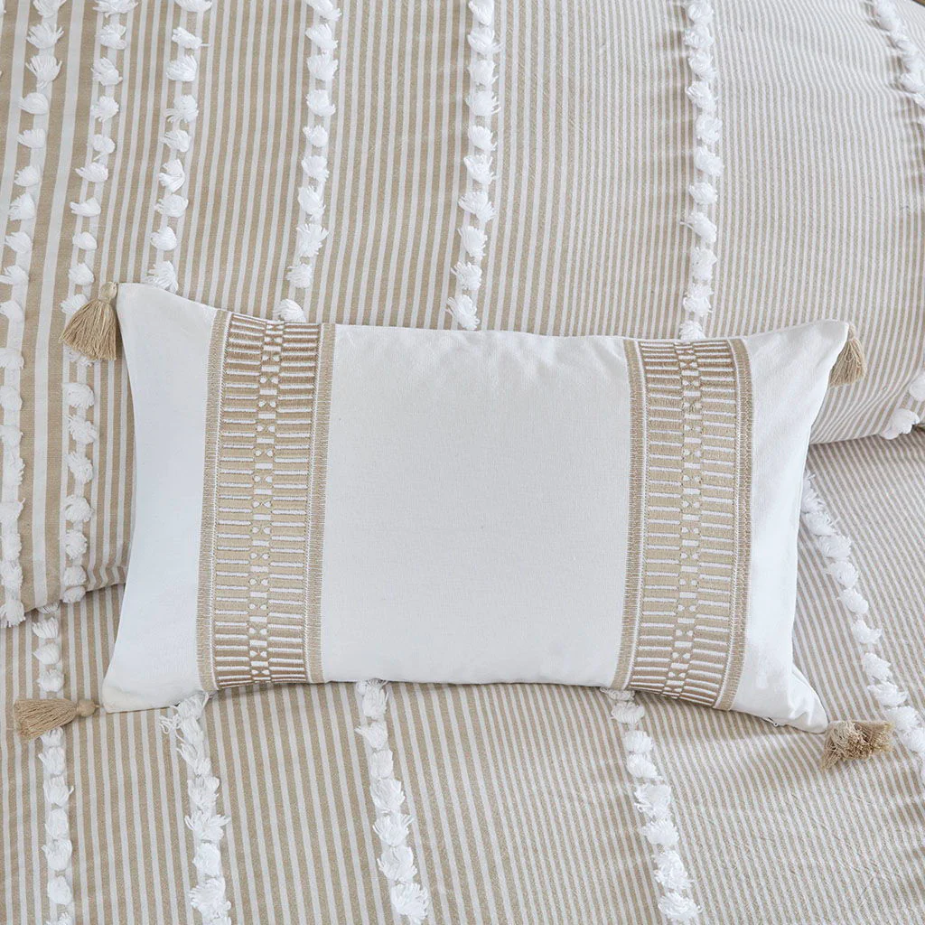 Anslee - Embroidered Oblong Decorative Pillow - Taupe - Image 3