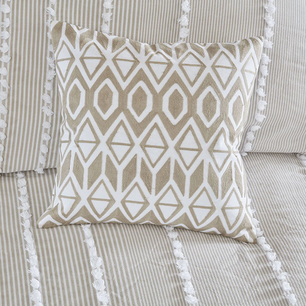Anslee - Embroidered Square Decorative Pillow - Taupe - Image 3