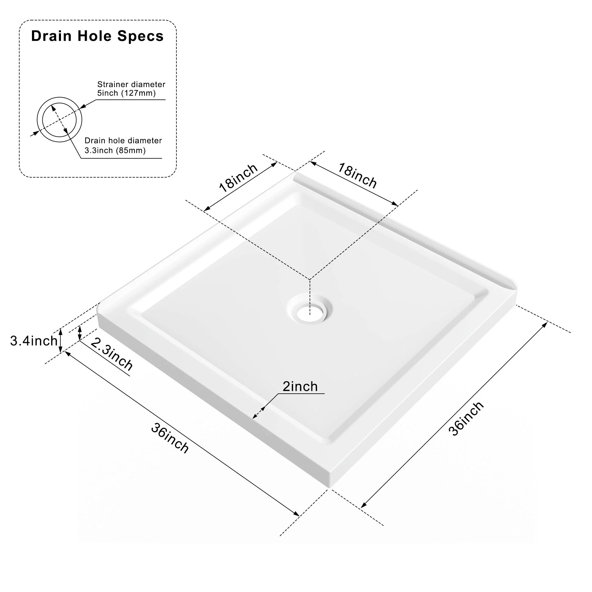 Anti Slip Double Threshold Shower Base - White - Image 4