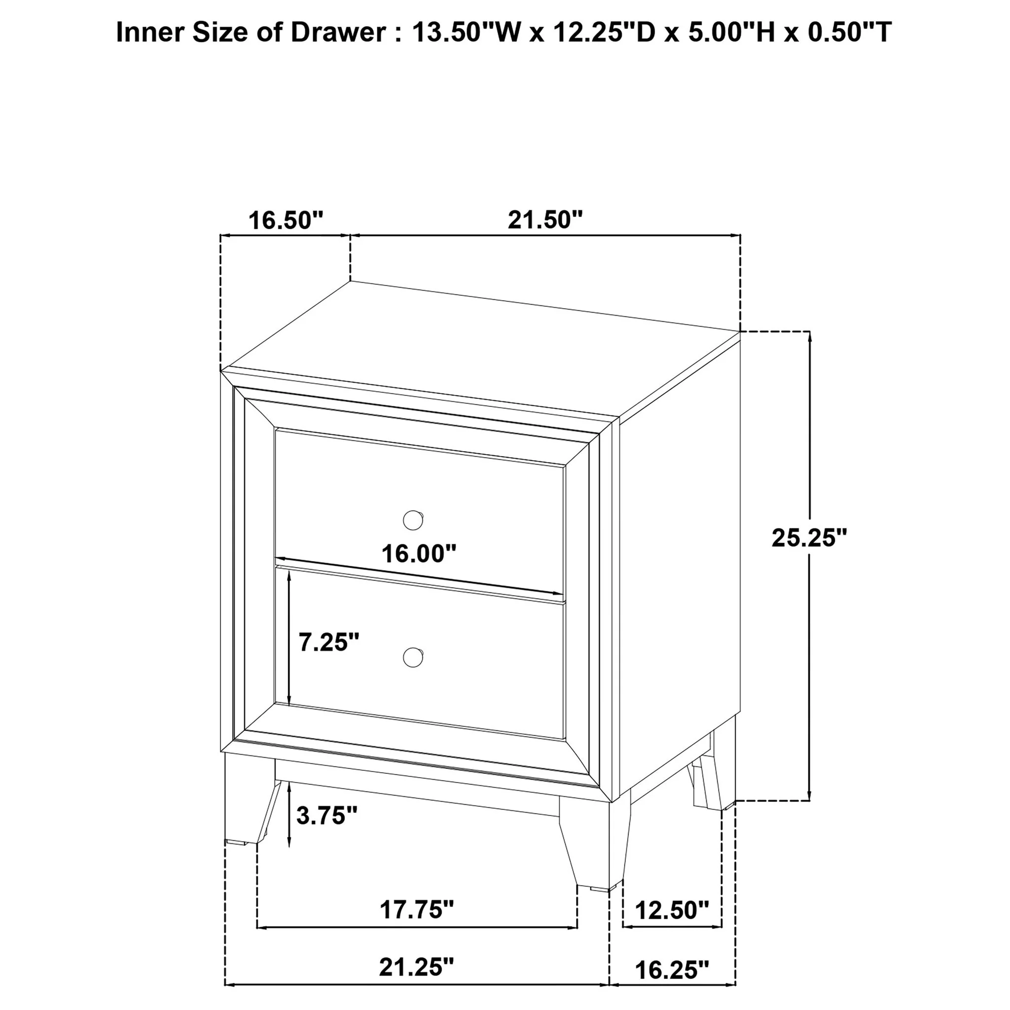 Anza - 2 Drawer Nightstand Bedside Table With Smooth Storage - Walnut - Image 2
