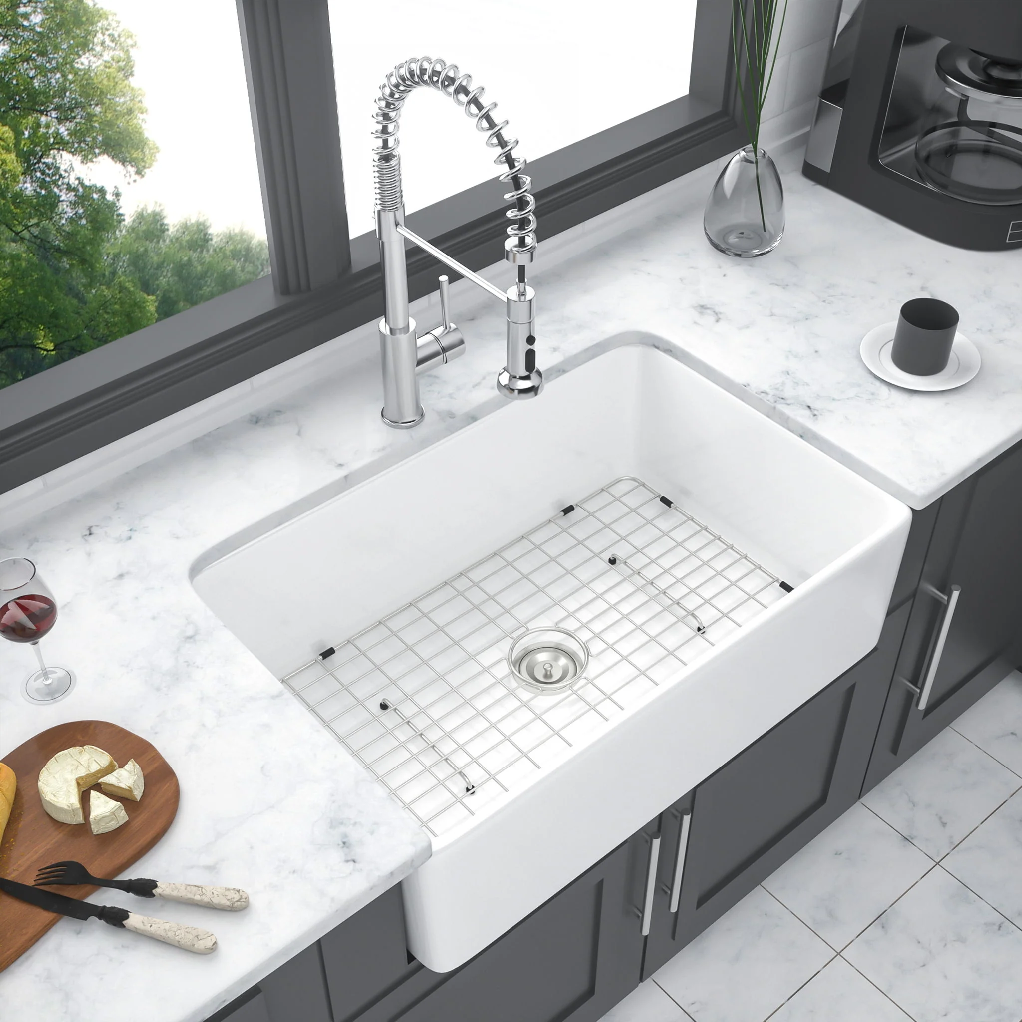 Apron Front Reversible Single Bowl Kitchen Sink & Grid And Strainer - Image 6