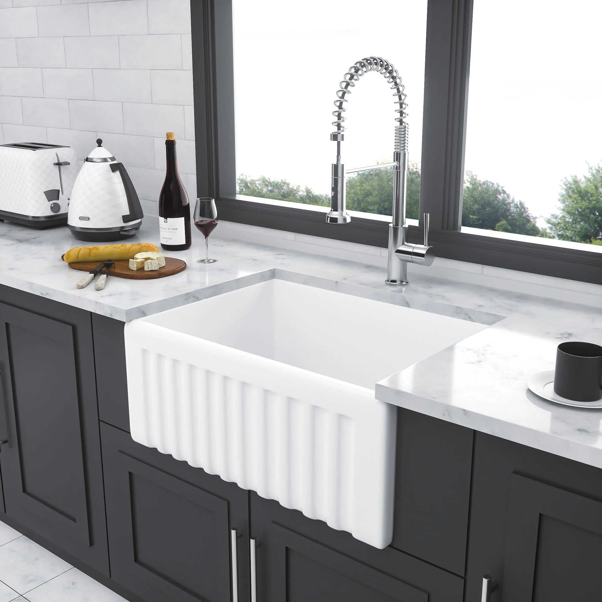 Apron Front Reversible Single Bowl Kitchen Sink & Grid And Strainer - Image 7