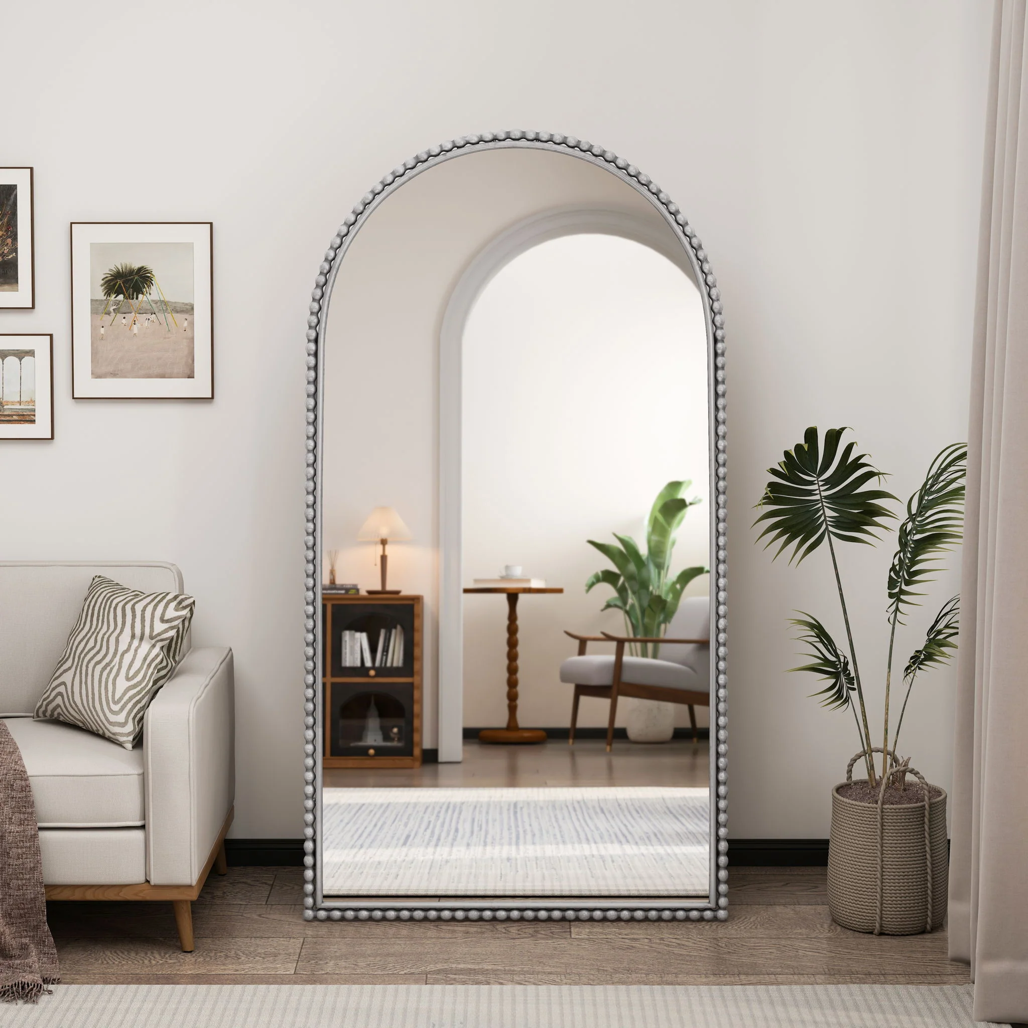 Arch Retro Full Length Mirror With Supporting Feet - Silver - Image 3