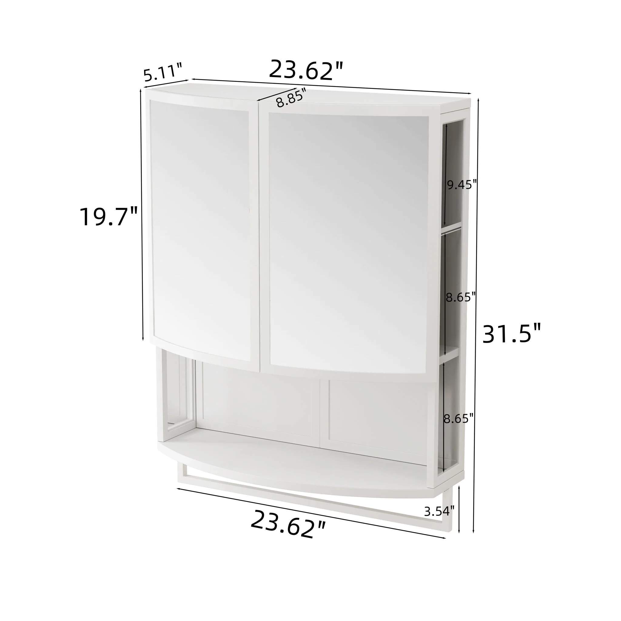 Arched Glass Double Door Wardrobe With Shatterproof Mirror, Open Shelf & Towel Rack - Image 5