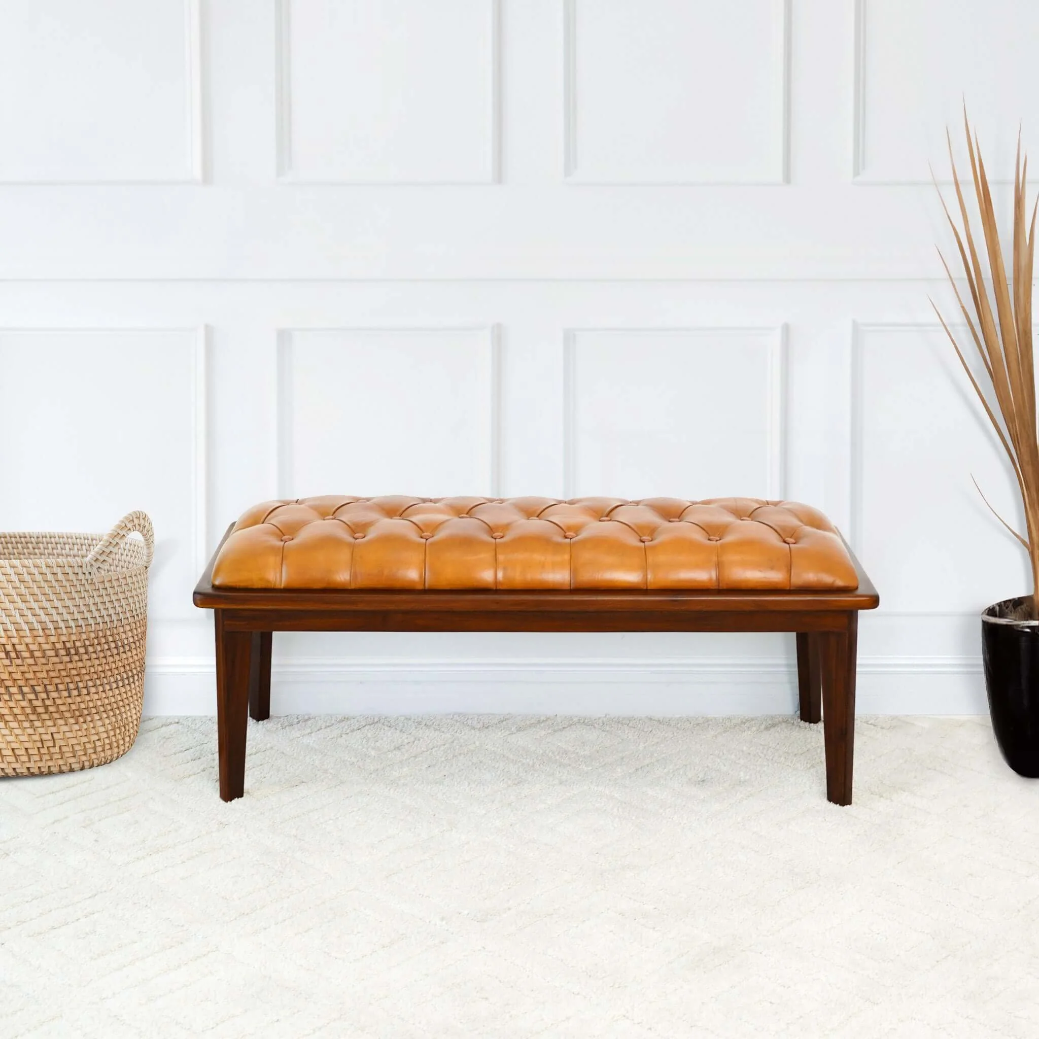 Arden - Bench With Buttons - Brown / Rustic / Tan - Image 4