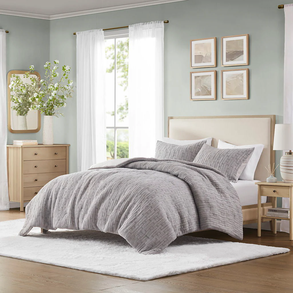 Arlo - 3 Piece Full/Queen Oversized Comforter Set - Charcoal