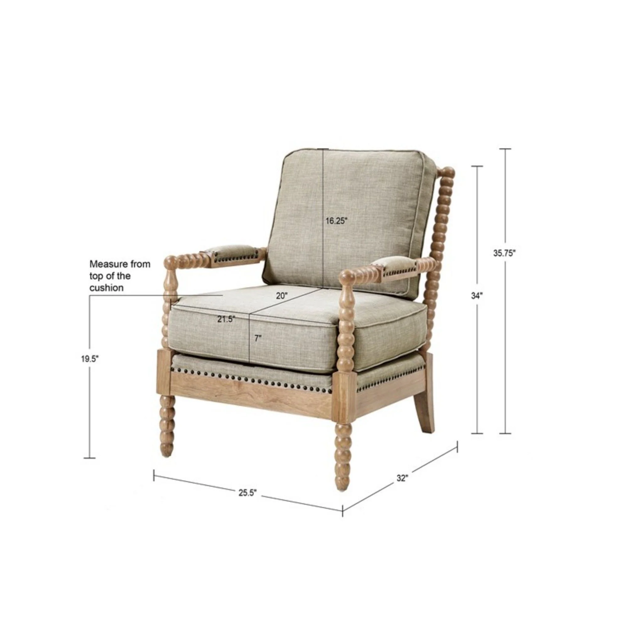Arm Chair With Open Back Spindle Design, Padded Armrests - Image 4