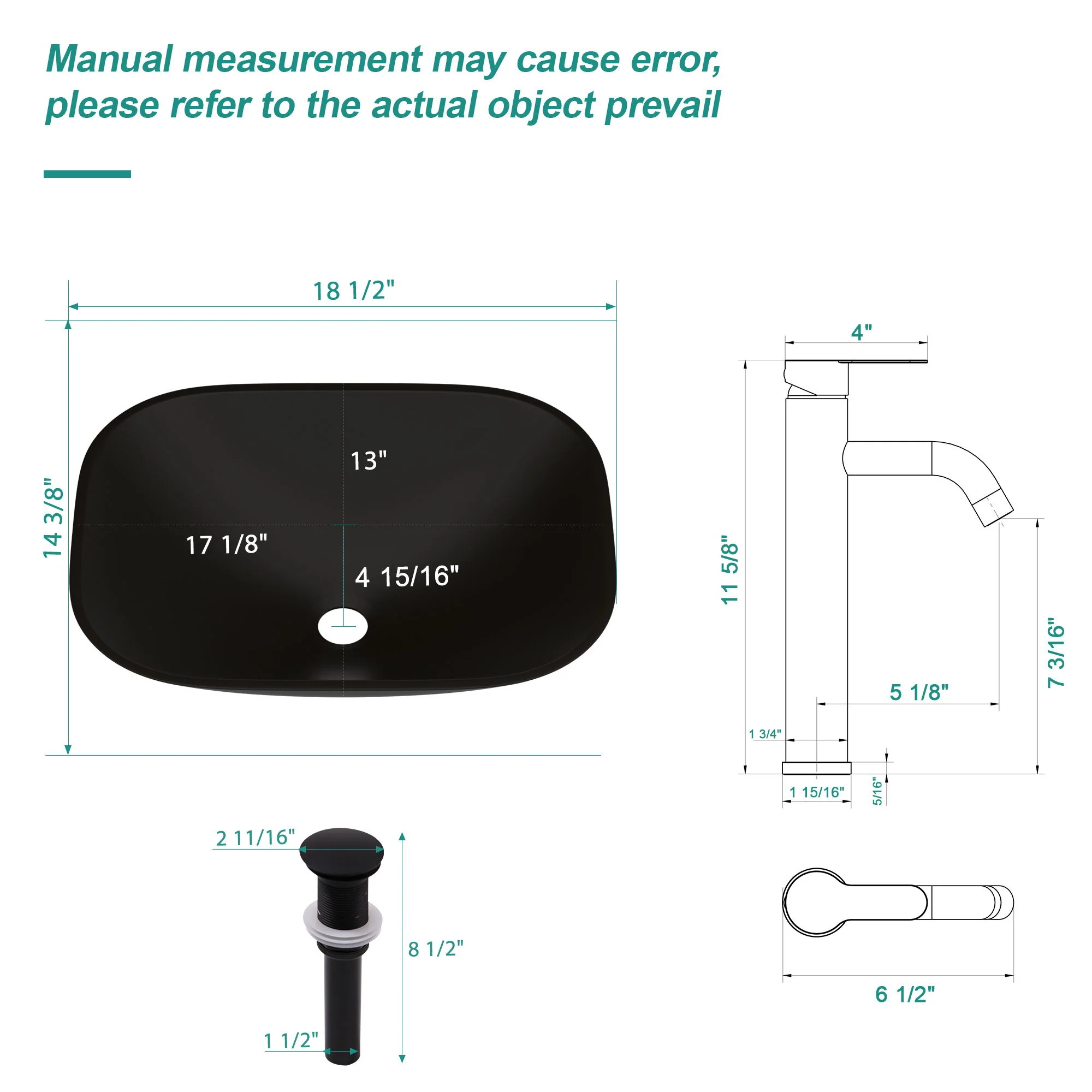 Artistic Tempered Glass Vessel Sink With Faucet And Pop Up Drain - Matte Black - Image 3