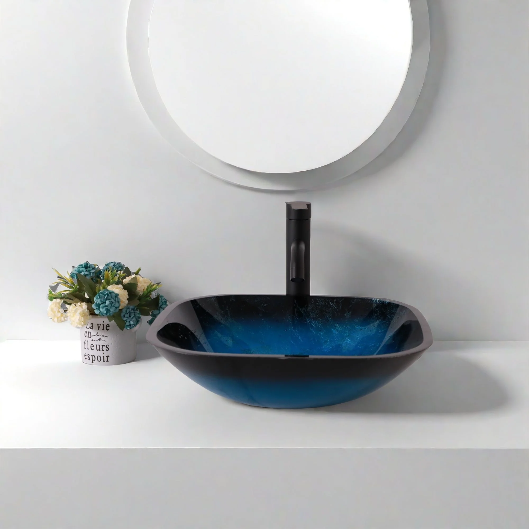 Artistic Vessel Sink With Faucet And Pop Up Drain - Blue - Image 3
