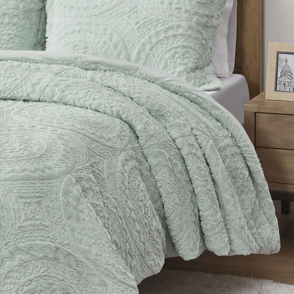 Arya - Embroidered Medallion Ultra Comforter Mini Set - Aqua - Image 4