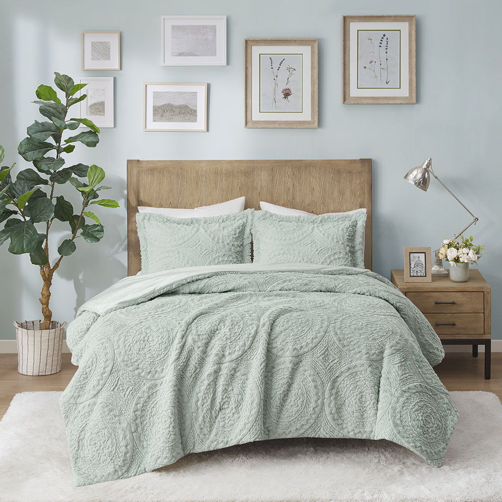 Arya - King Embroidered Medallion Ultra Comforter Mini Set - Aqua - Image 3