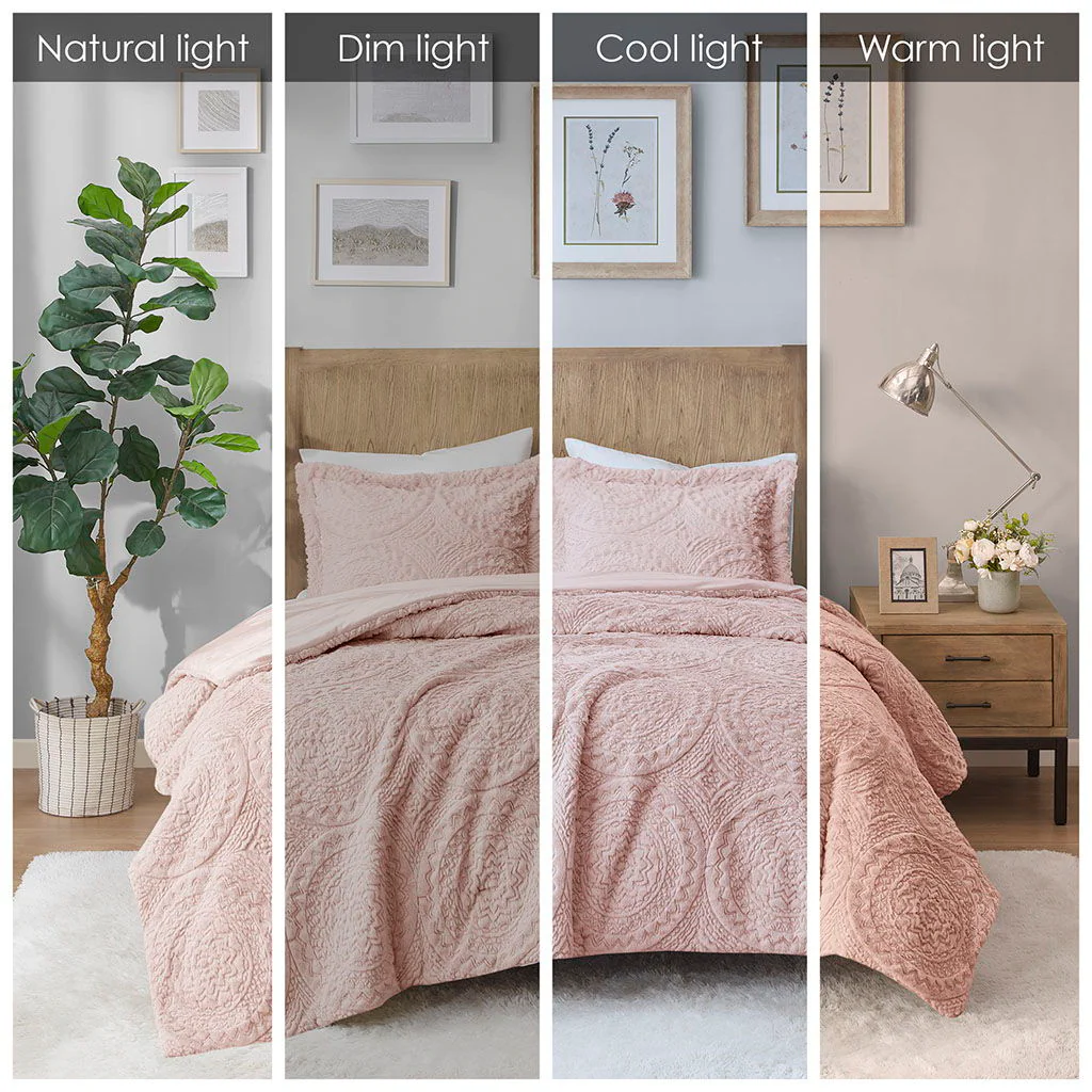 Arya - King Embroidered Medallion Ultra Comforter Mini Set - Blush - Image 2