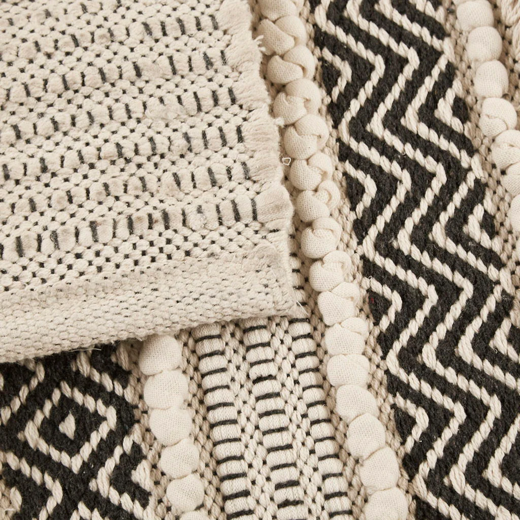 Asher - 20" x 32" Woven Texture Stripe Bath Rug - Black - Image 2