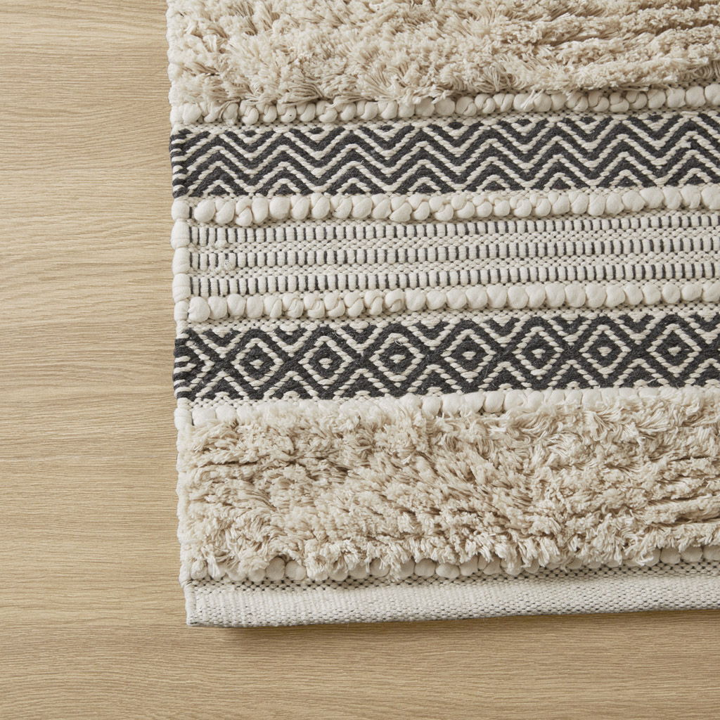 Asher - 20" x 32" Woven Texture Stripe Bath Rug - Black - Image 3
