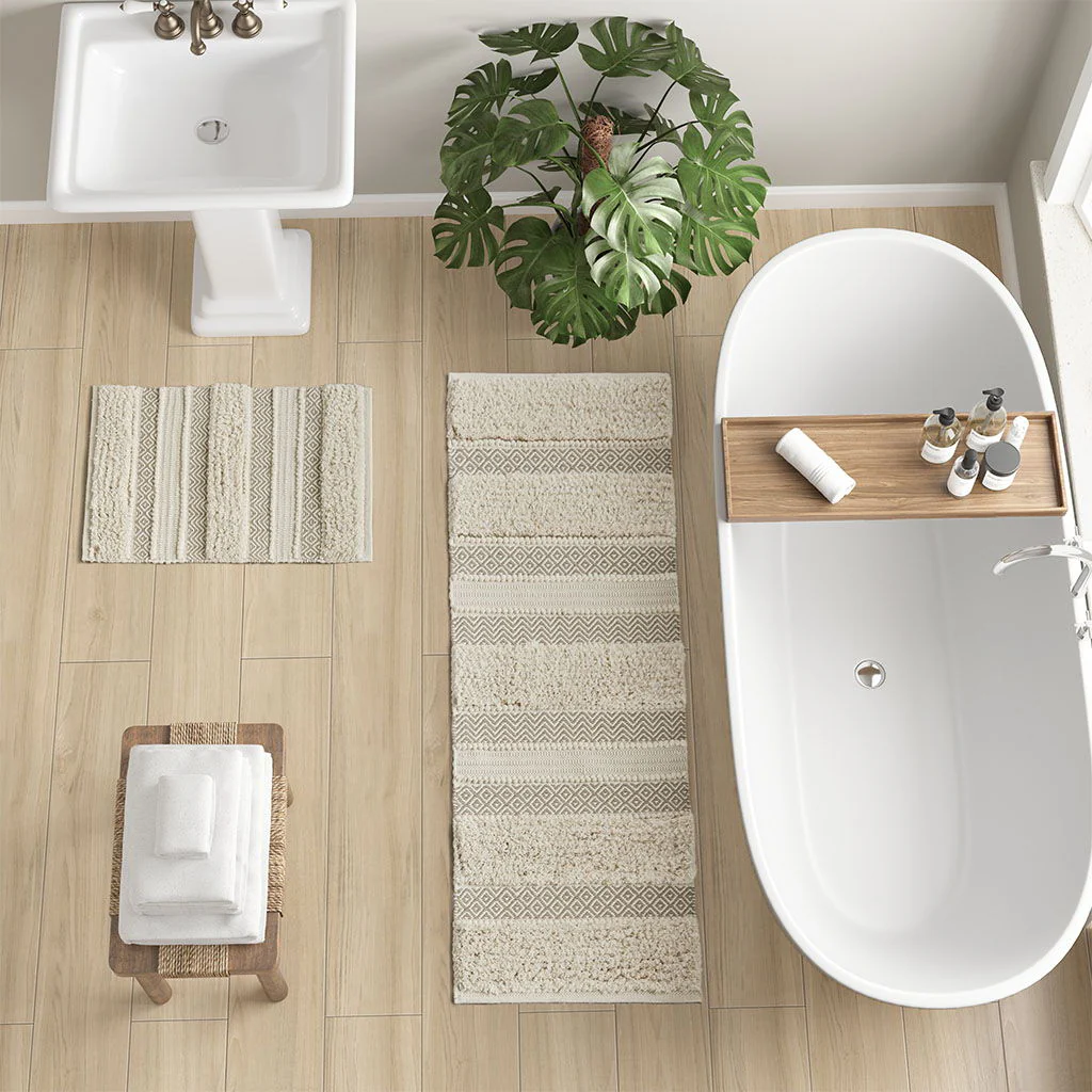 Asher - 22" x 58" Woven Texture Stripe Bath Rug - Natural