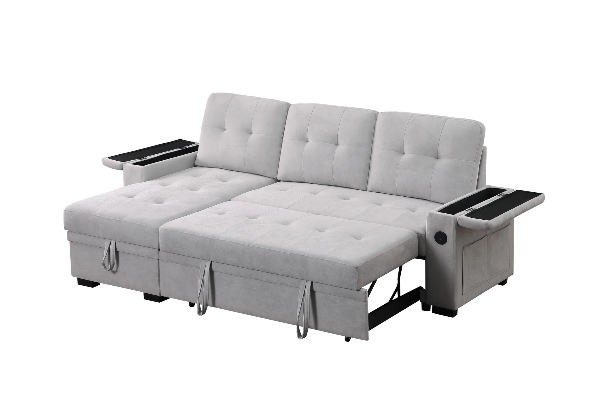 Ashlyn II - 84"W Woven Fabric Reversible Sleeper Sectional Sofa with Storage Chaise - Image 12