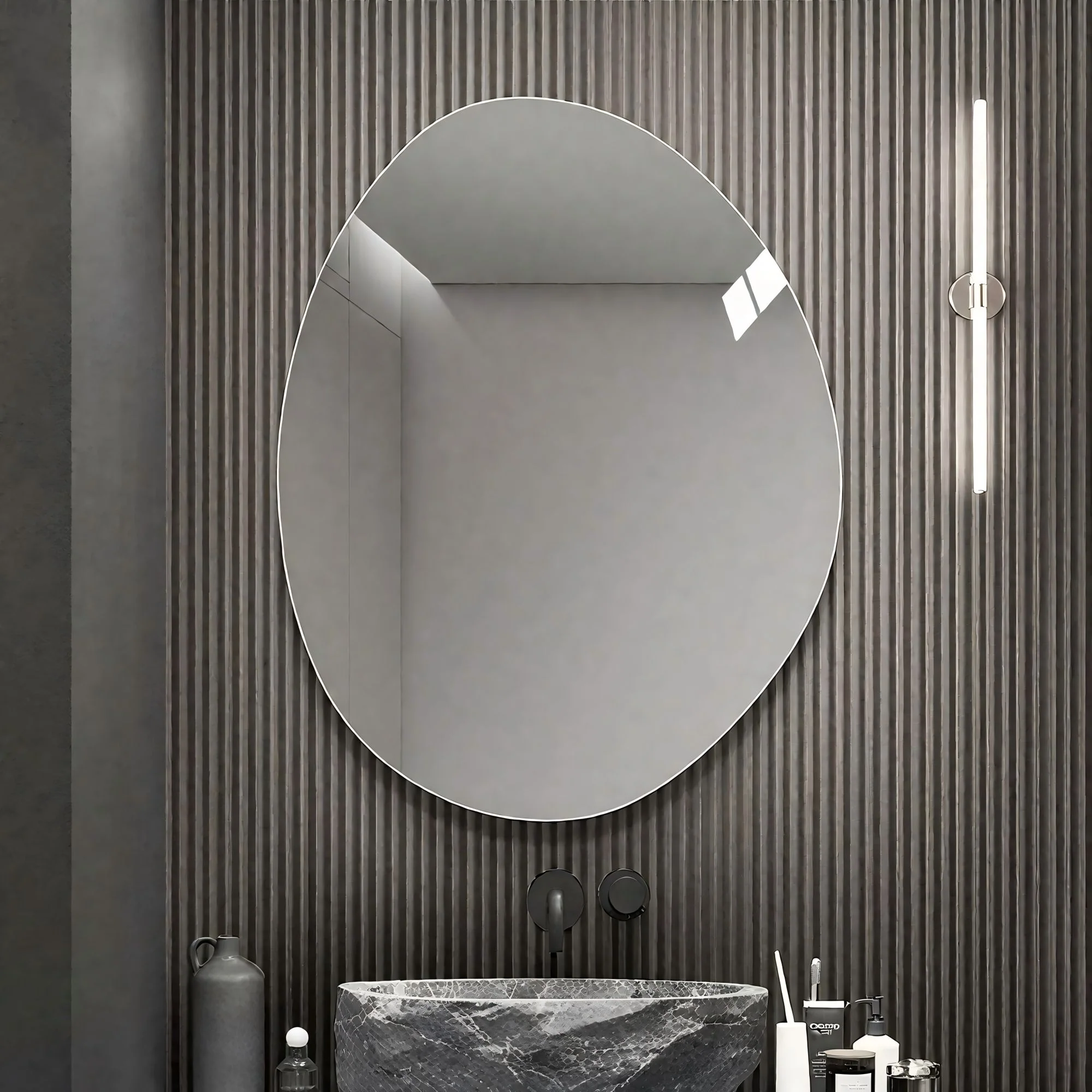 Asymmetrical Bathroom Wall Mirror - Silver - Image 2