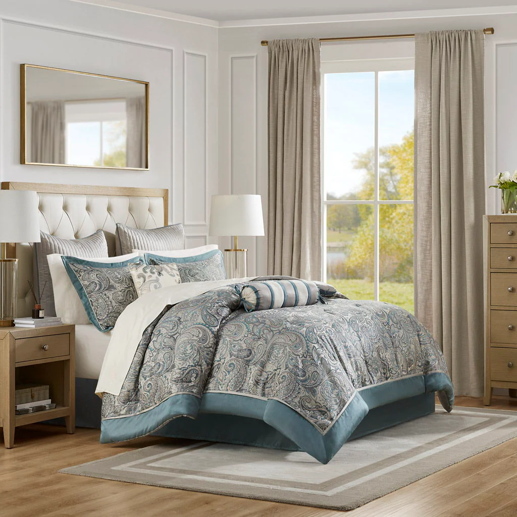 Aubrey - 12 Piece Comforter Set With Cotton Bed Sheets - Teal