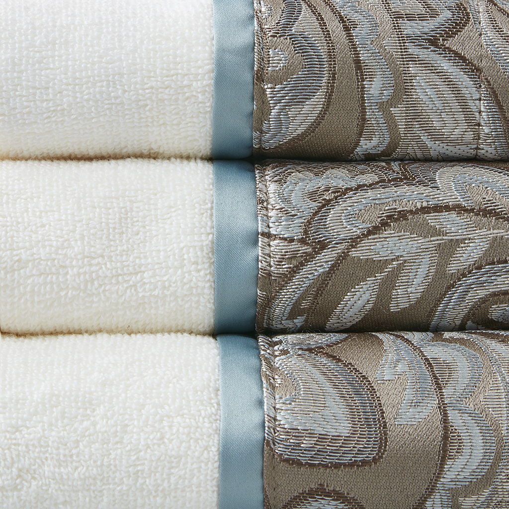 Aubrey - 6 Piece Jacquard Towel Set - Blue / Brown - Image 3