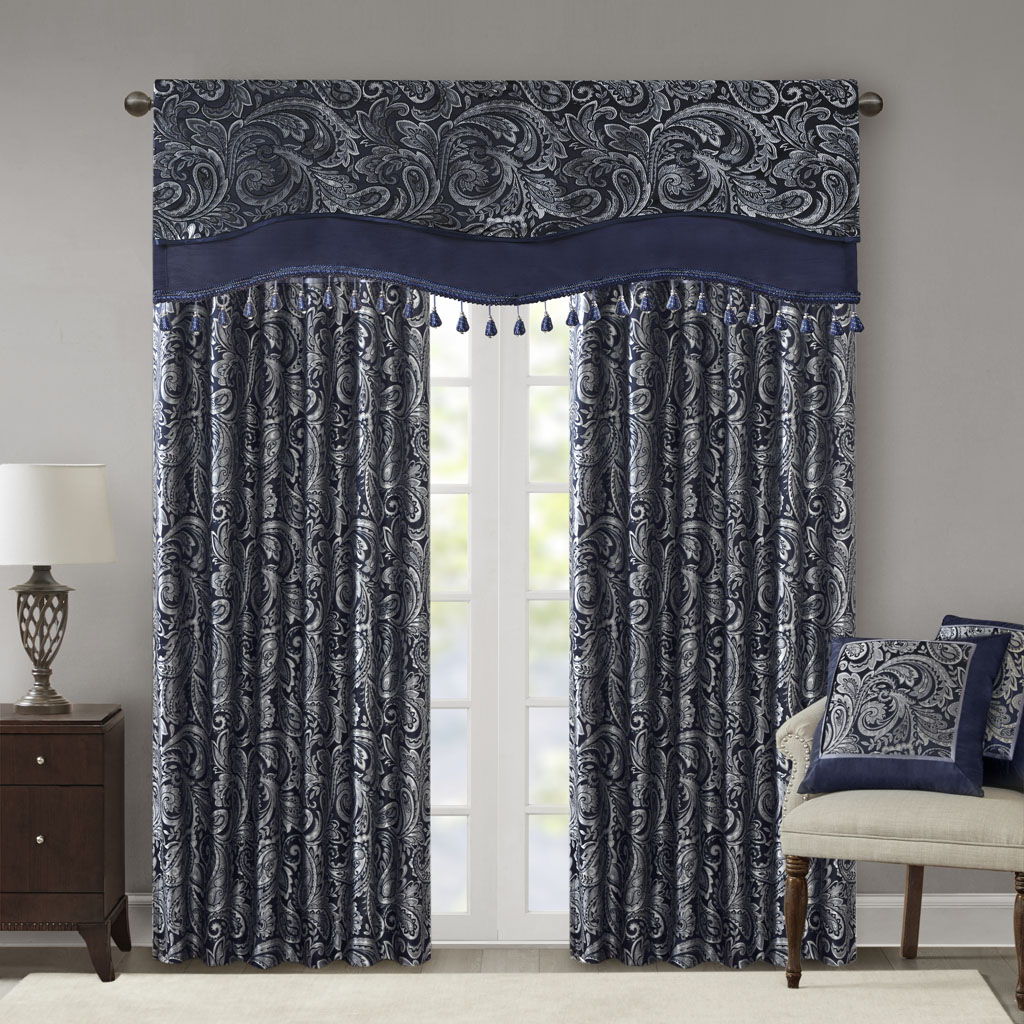 Aubrey - Window Rod Pocket Valance With Beads - Navy - Image 3