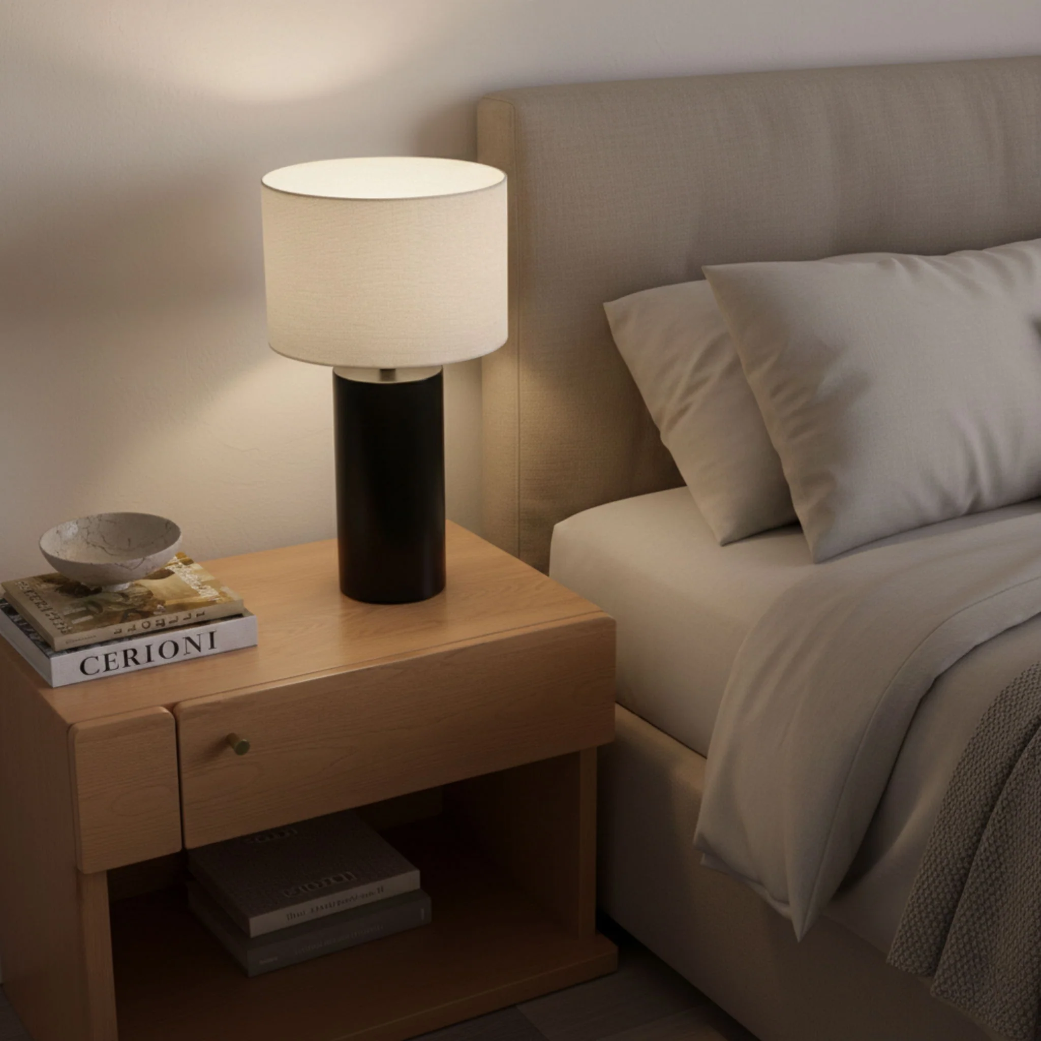 Aura - Table Lamp With On / Off Switch Block Base - Black / White - Image 3