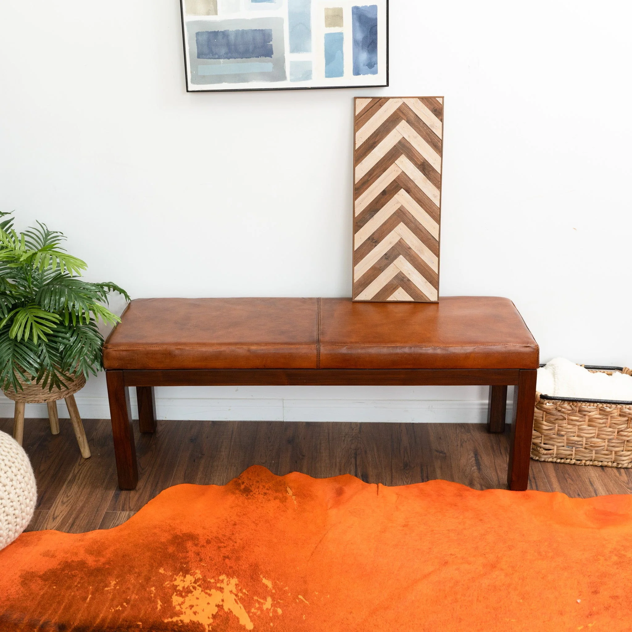 Austin - Bench With Lines - Antique Brown / Brown / Rustic / Tan - Image 4