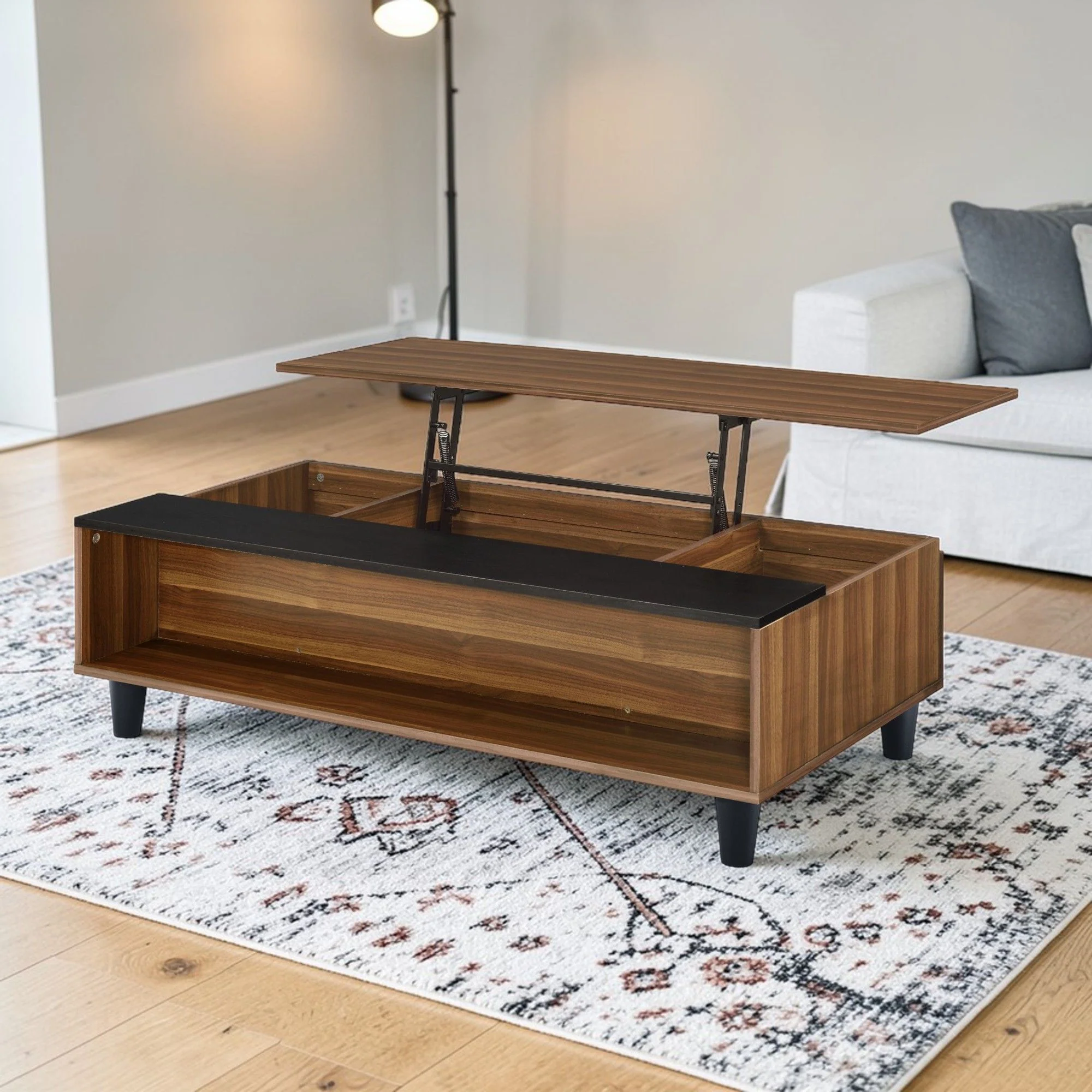 Avala - Coffee Table With Lift Top - Walnut / Black - Image 4
