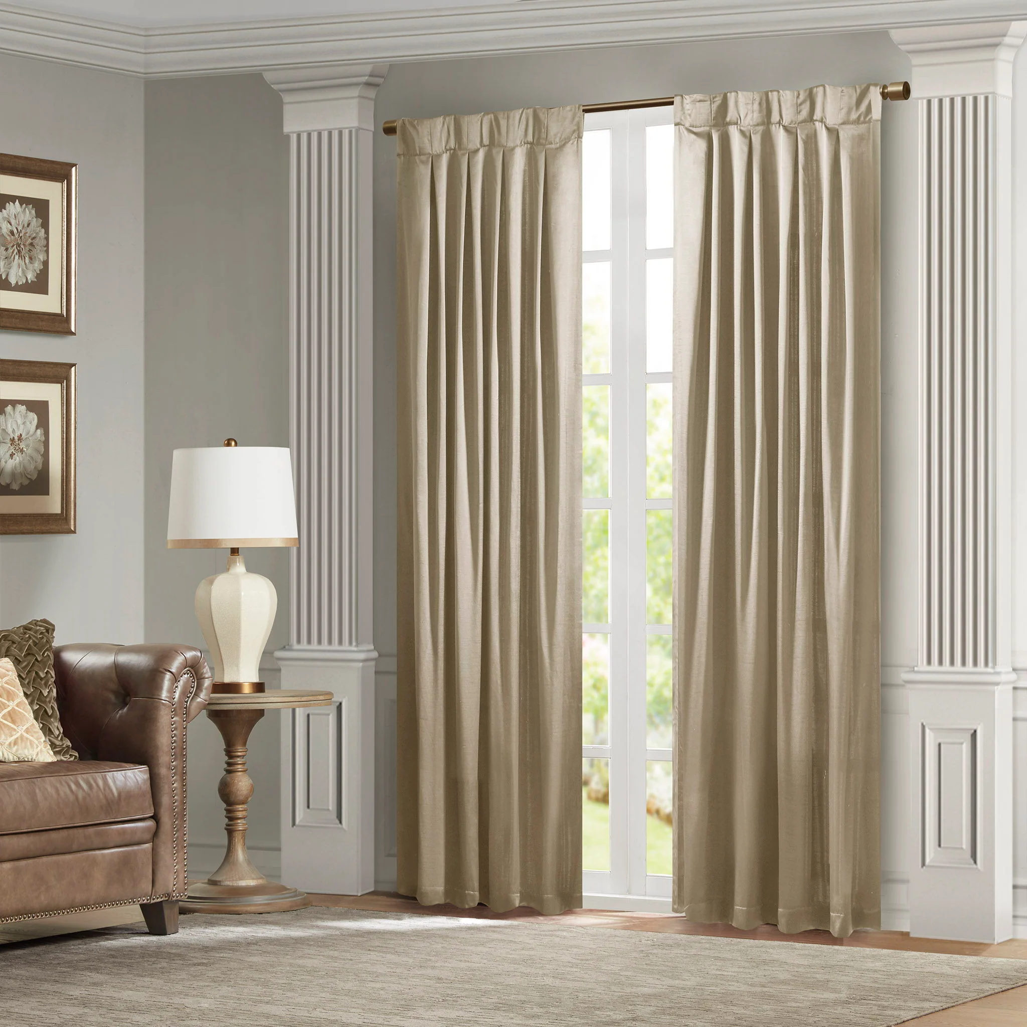 Avignon - Pleat Curtain Panel With Tieback Single - Champagne - Image 4