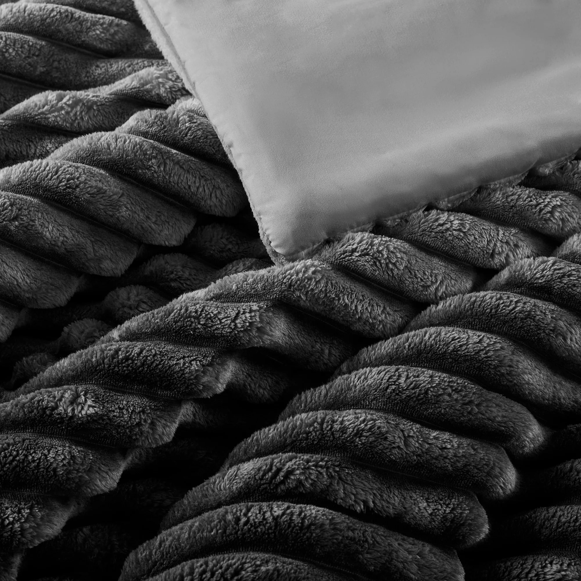 Avril - Twin/Twin Long Fluffy Ribbed Plush Comforter Set - Gray Ombre - Image 2