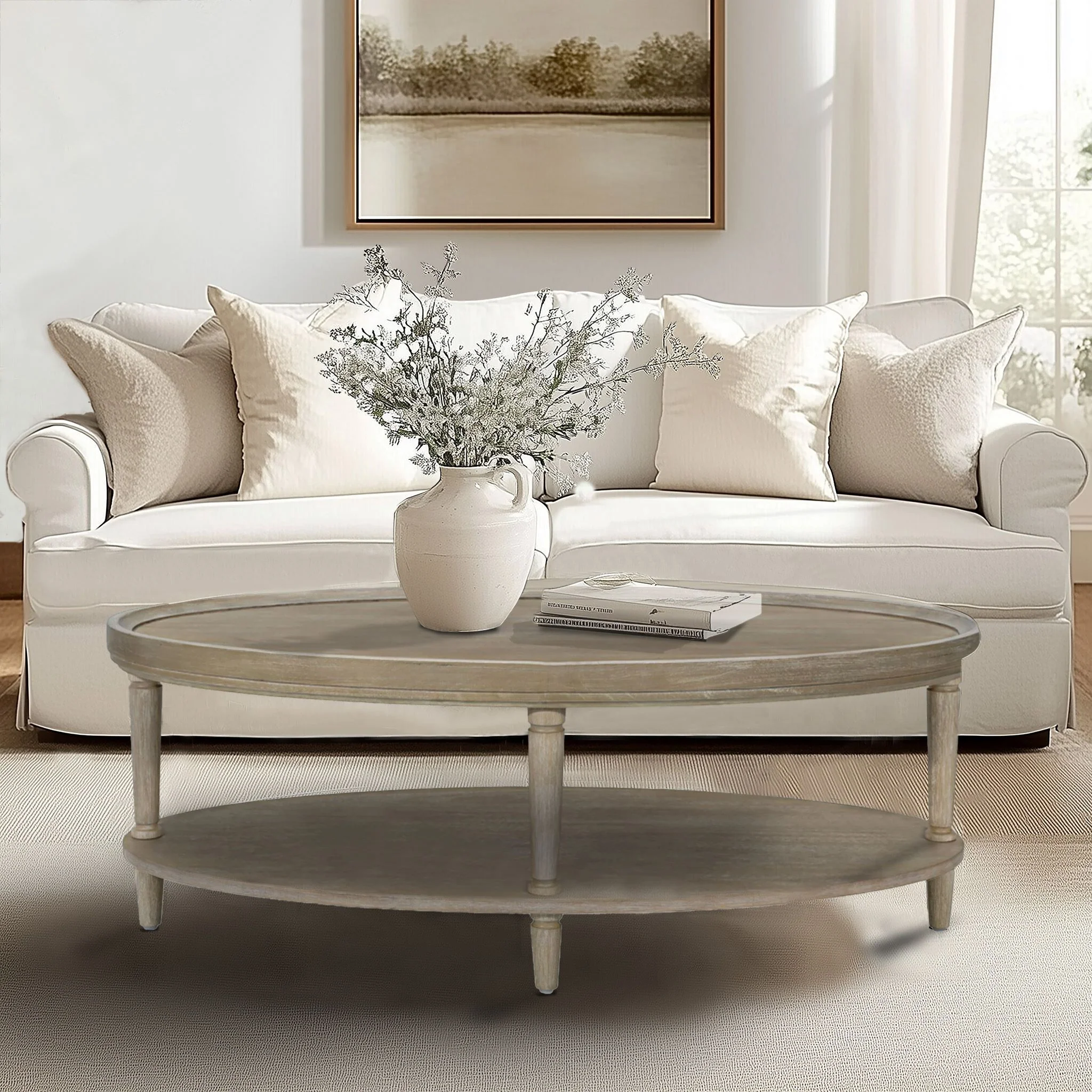Ayanna - Oval Coffee Table With Shelf - Reclaimed Greige - Image 3