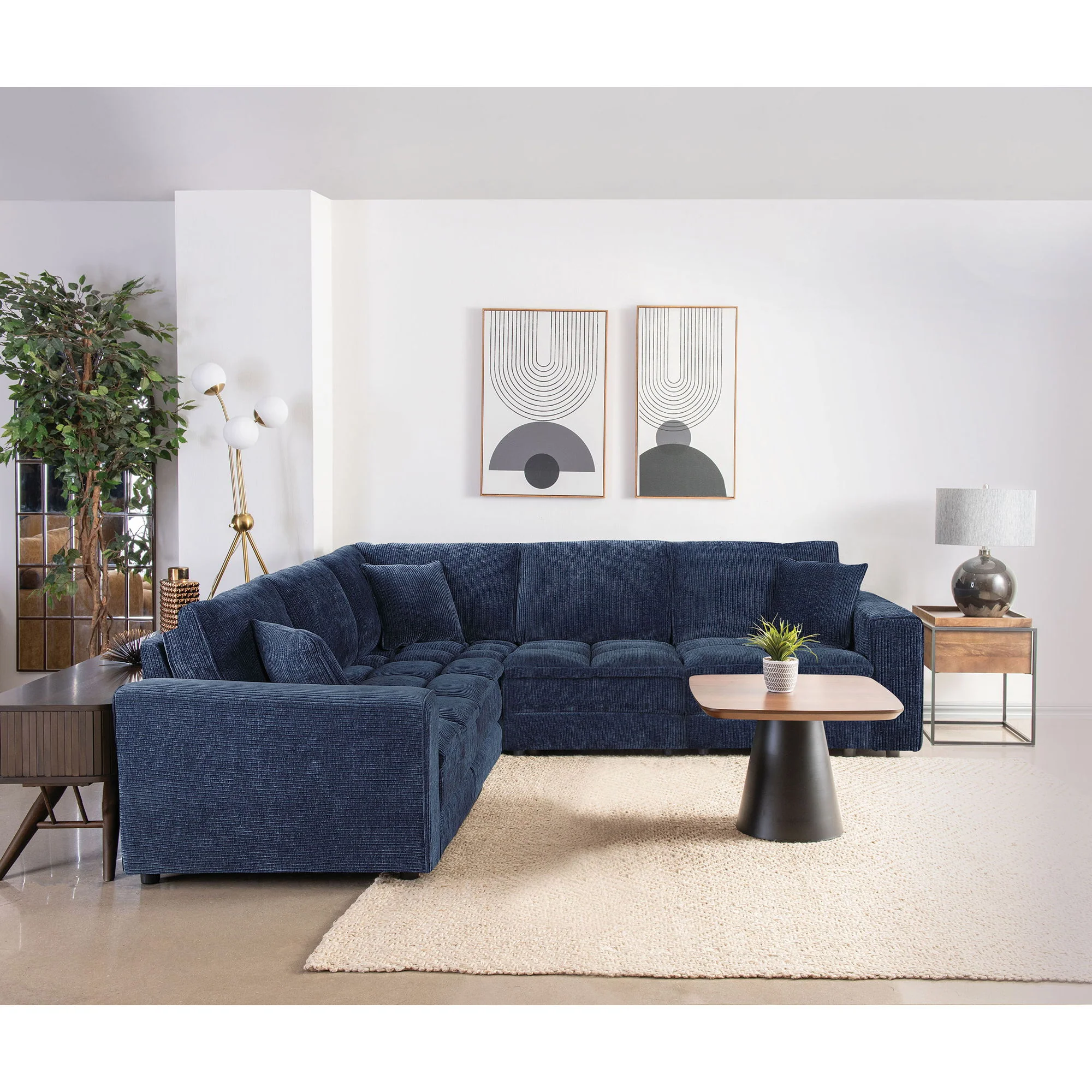 Azure - 5 Piece Upholstered Modular Sectional Sofa - Blue - Image 3
