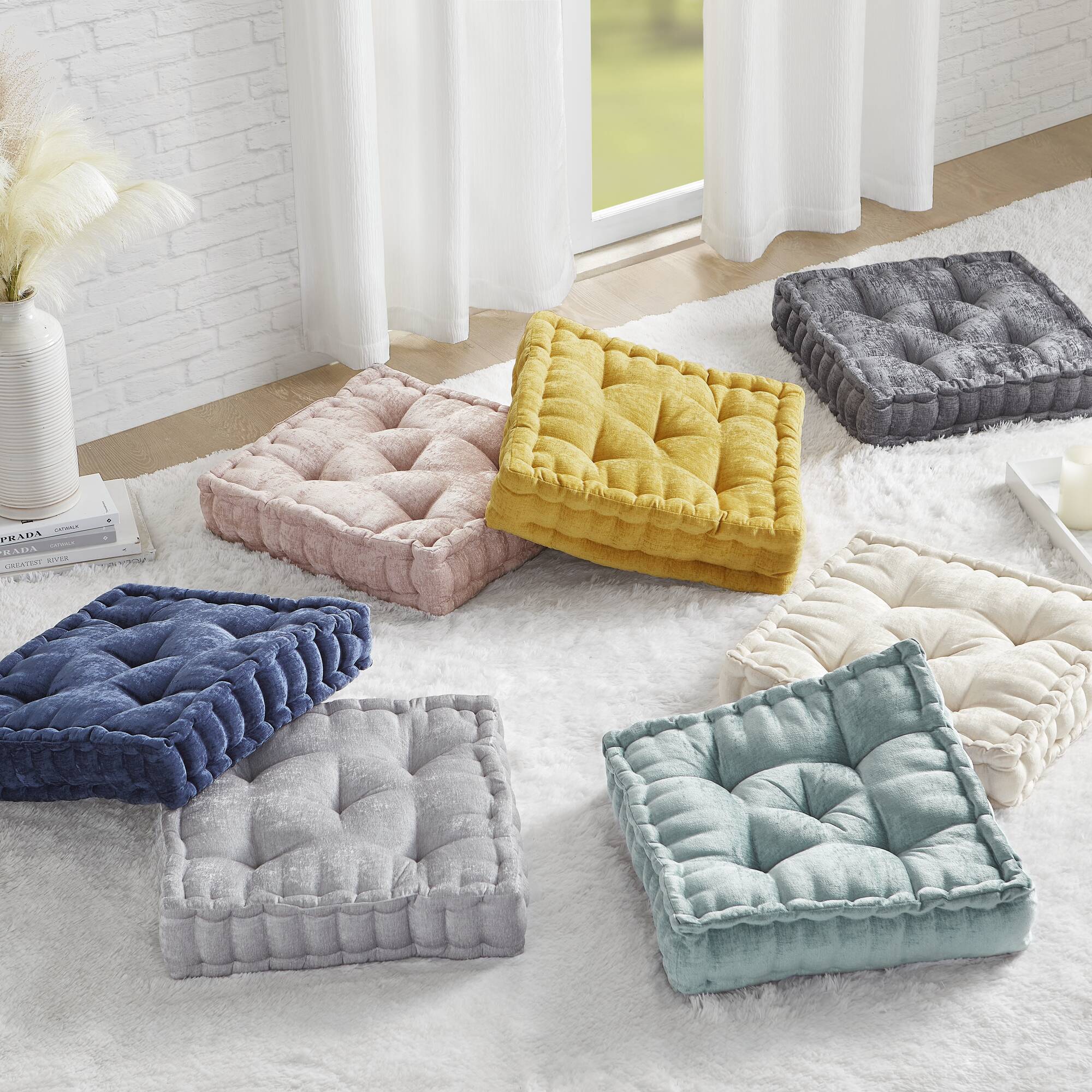 Azza - Square Floor Pillow Cushion - Aqua - Image 3